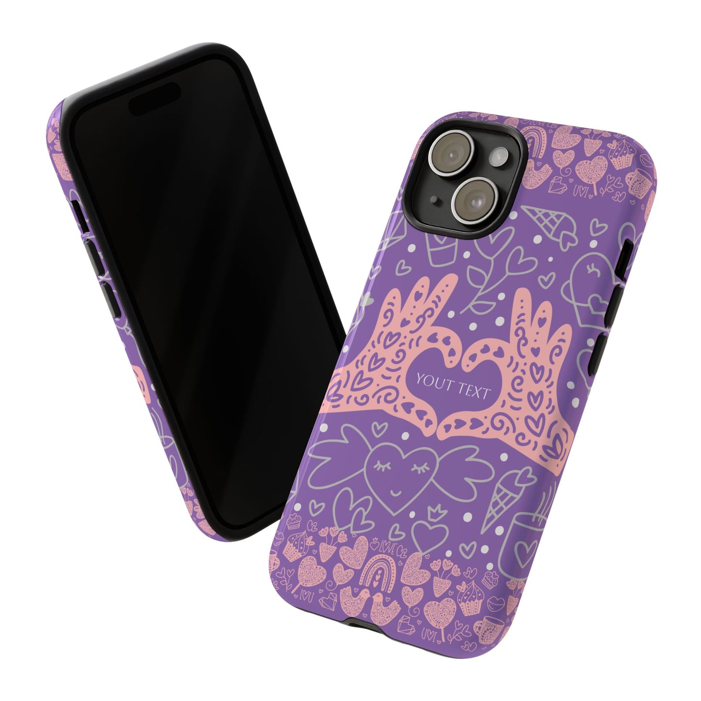 Colorful Heart Pattern Phone Case - Customizable Tough Case