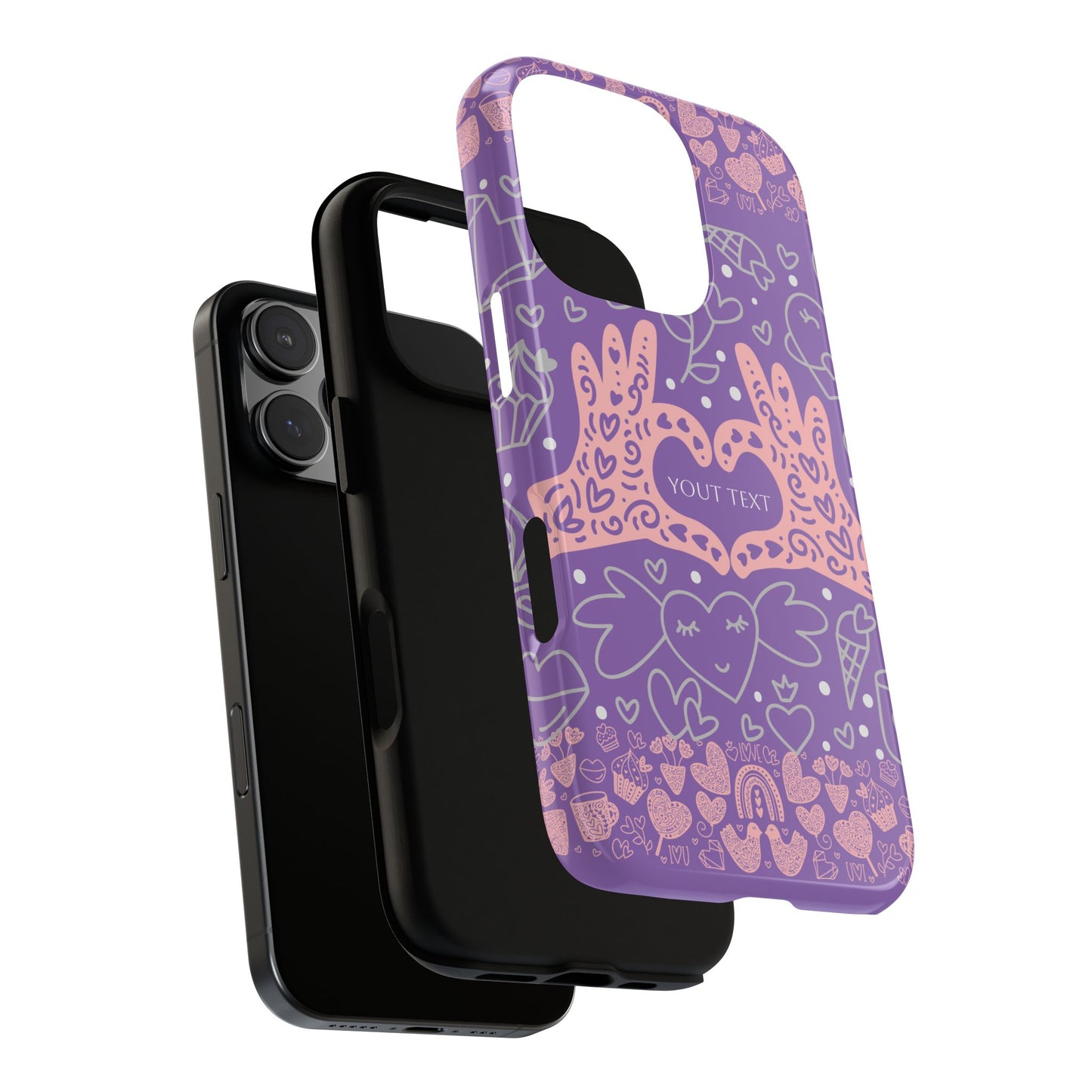 Colorful Heart Pattern Phone Case - Customizable Tough Case