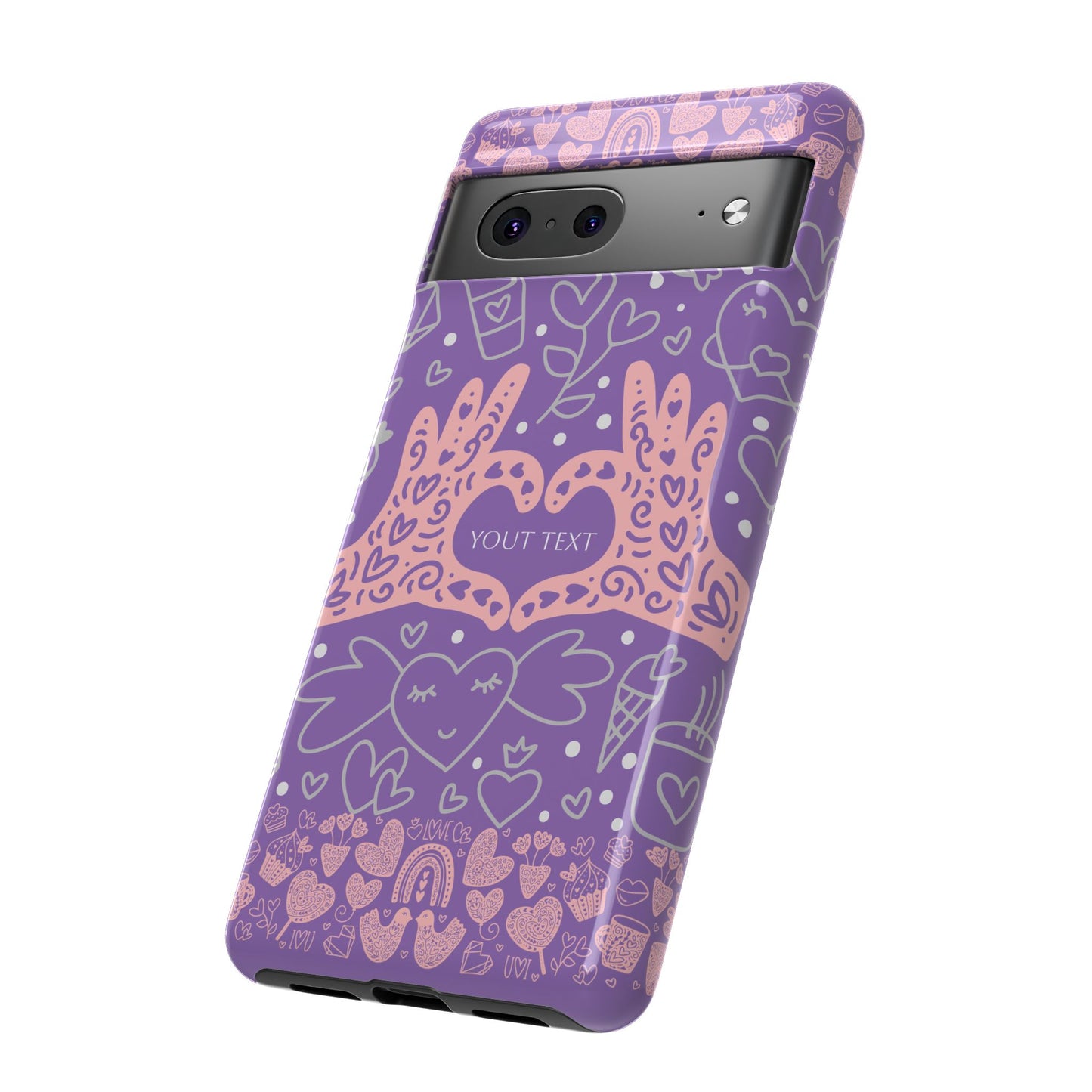 Colorful Heart Pattern Phone Case - Customizable Tough Case