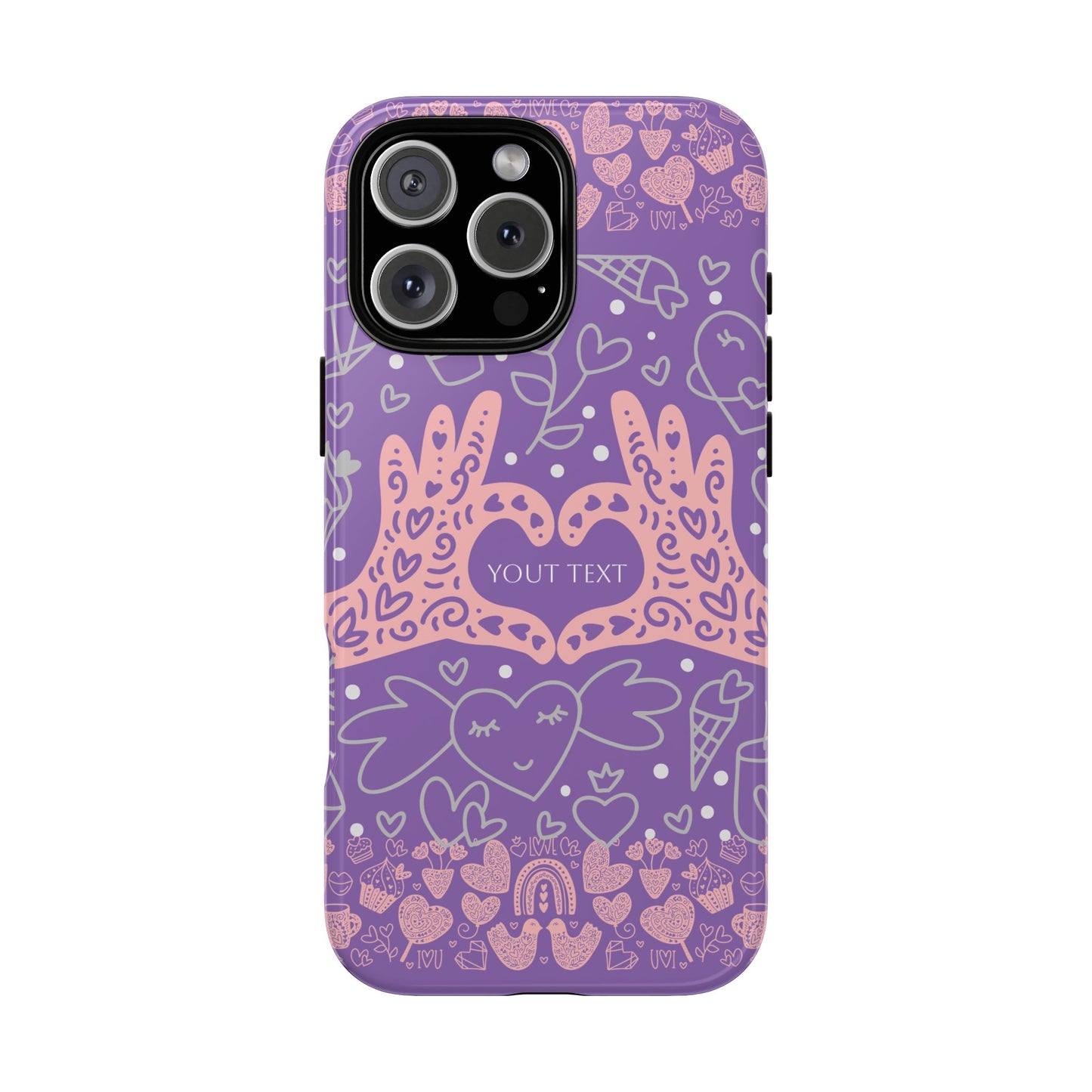 Colorful Heart Pattern Phone Case - Customizable Tough Case