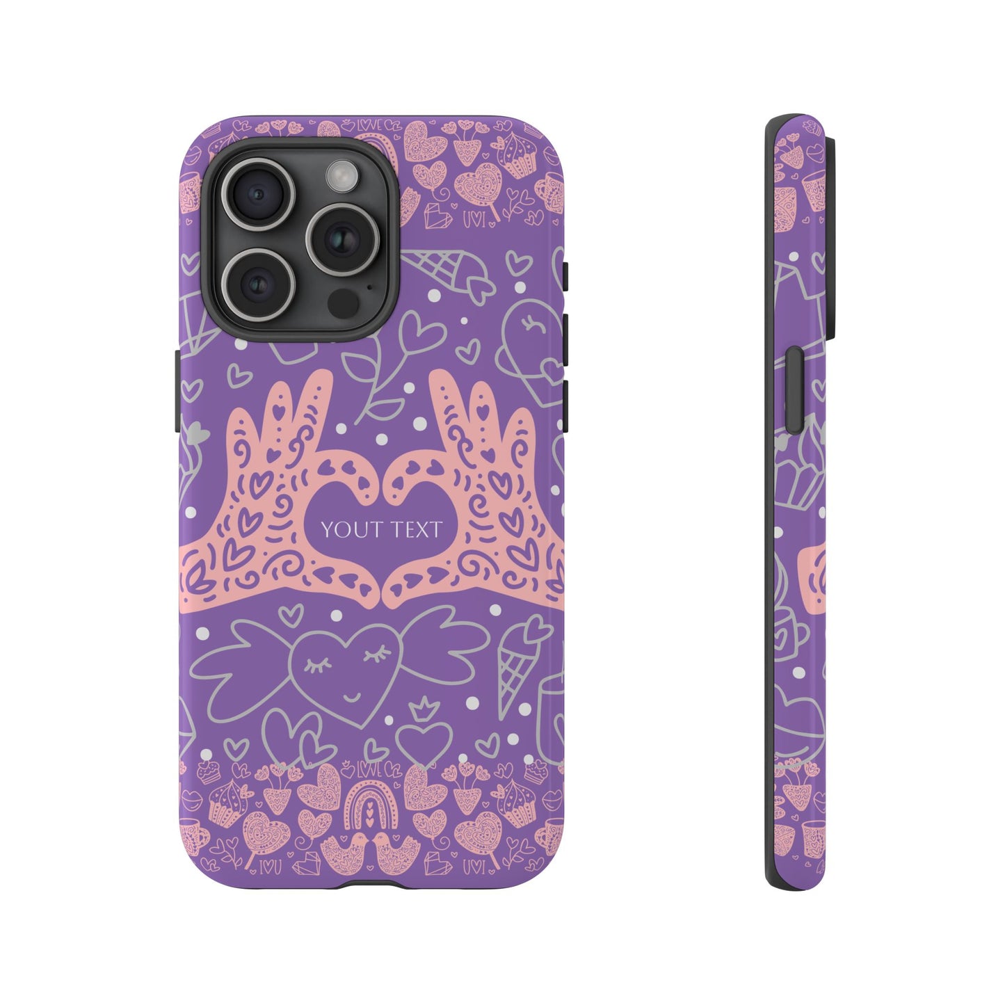 Colorful Heart Pattern Phone Case - Customizable Tough Case