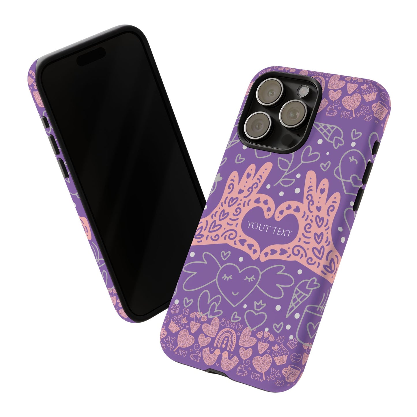 Colorful Heart Pattern Phone Case - Customizable Tough Case