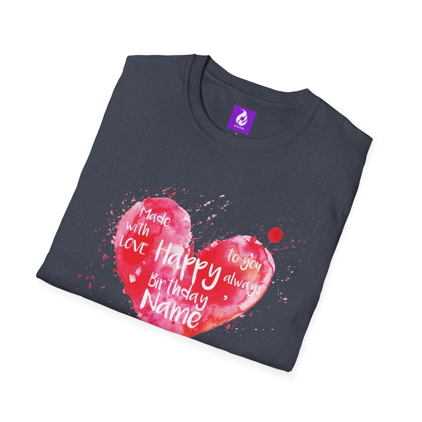 Personalized Birthday Love Heart Unisex T-Shirt – Softstyle Tee with Custom Name