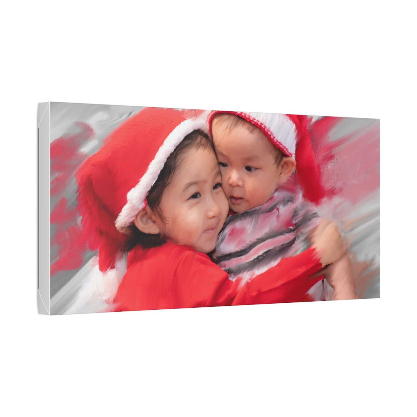 Children in Santa Hats Classic Stretched Canvas | Holiday Nursery Wall Art