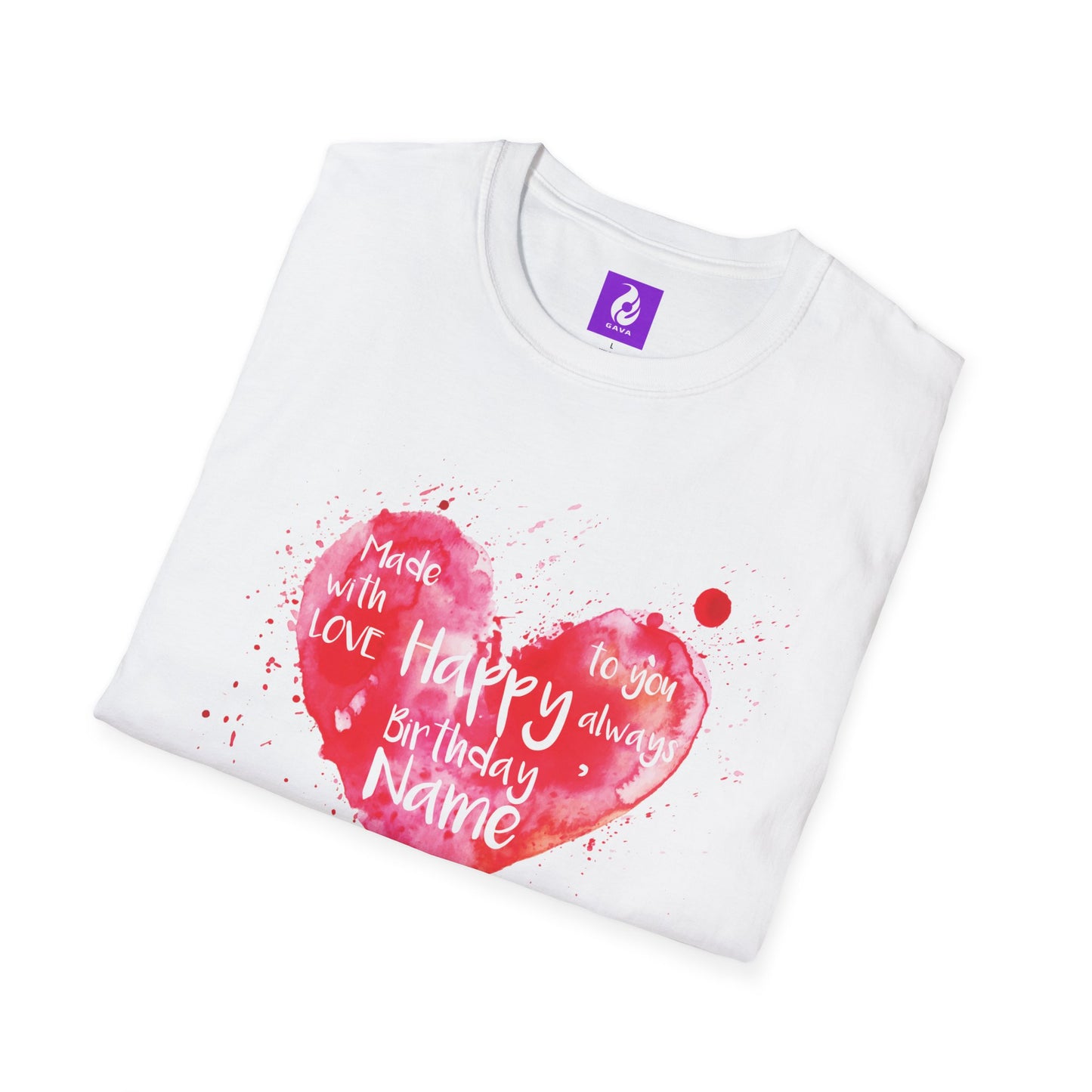 Personalized Birthday Love Heart Unisex T-Shirt – Softstyle Tee with Custom Name