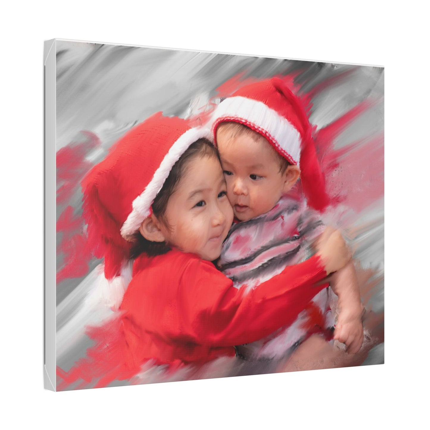 Children in Santa Hats Classic Stretched Canvas | Holiday Nursery Wall Art