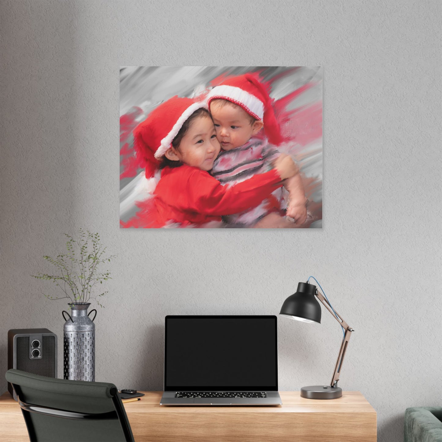 Children in Santa Hats Classic Stretched Canvas | Holiday Nursery Wall Art