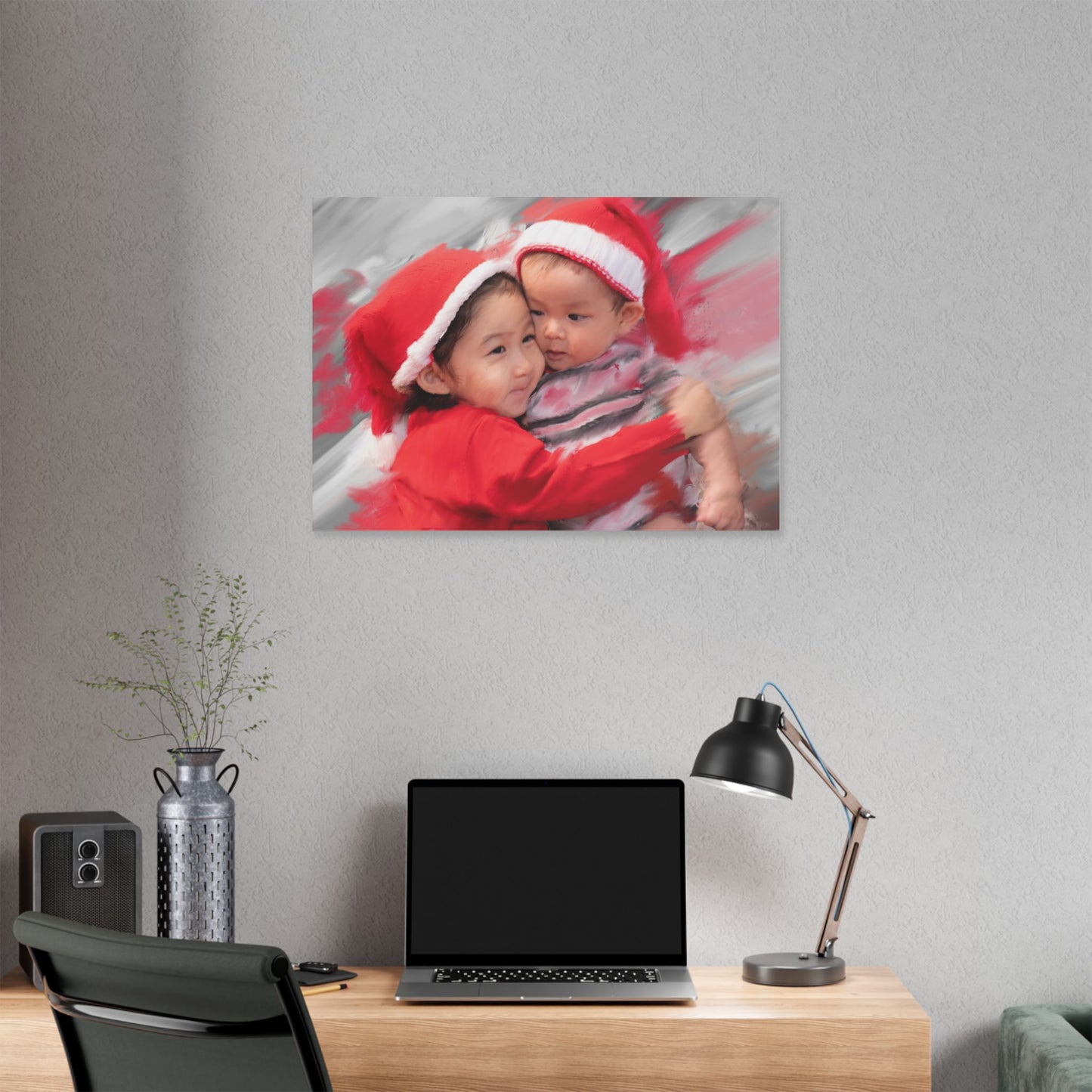 Children in Santa Hats Classic Stretched Canvas | Holiday Nursery Wall Art