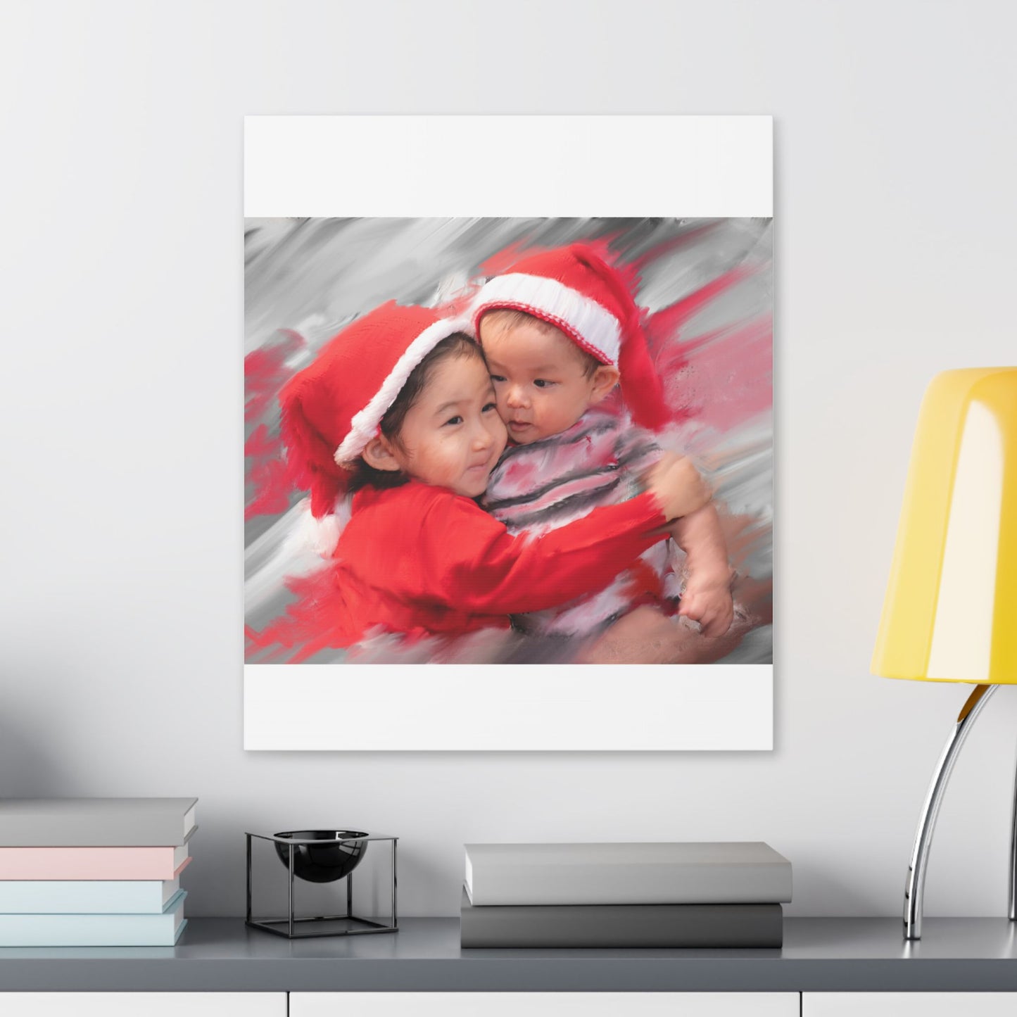 Children in Santa Hats Classic Stretched Canvas | Holiday Nursery Wall Art