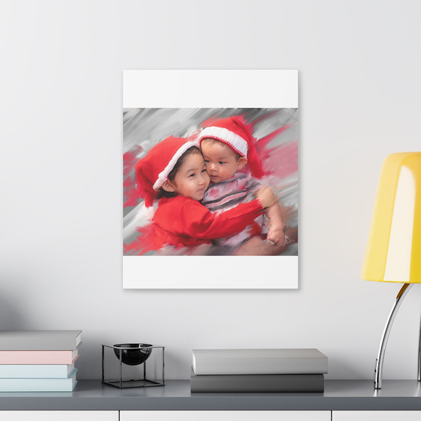 Children in Santa Hats Classic Stretched Canvas | Holiday Nursery Wall Art