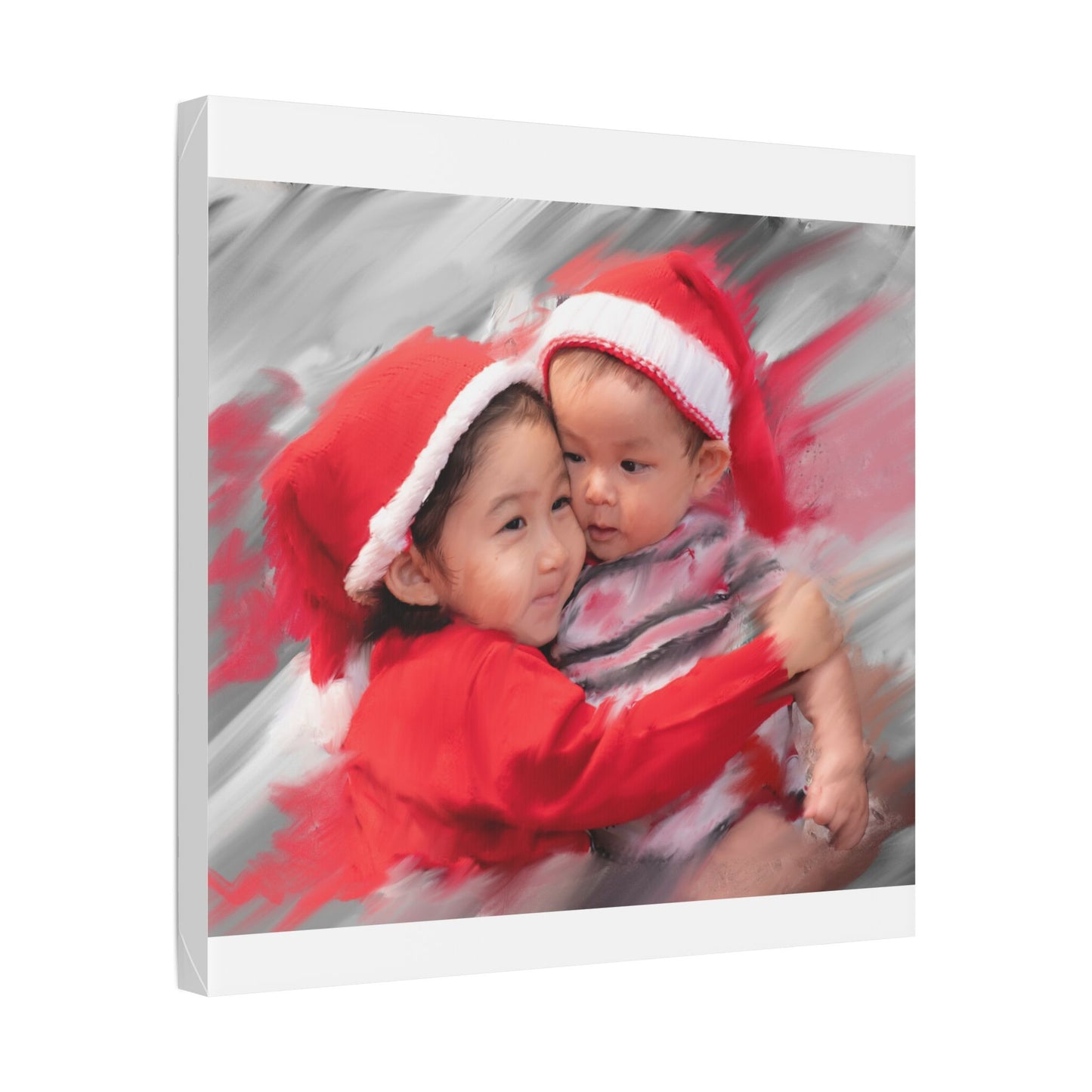 Children in Santa Hats Classic Stretched Canvas | Holiday Nursery Wall Art
