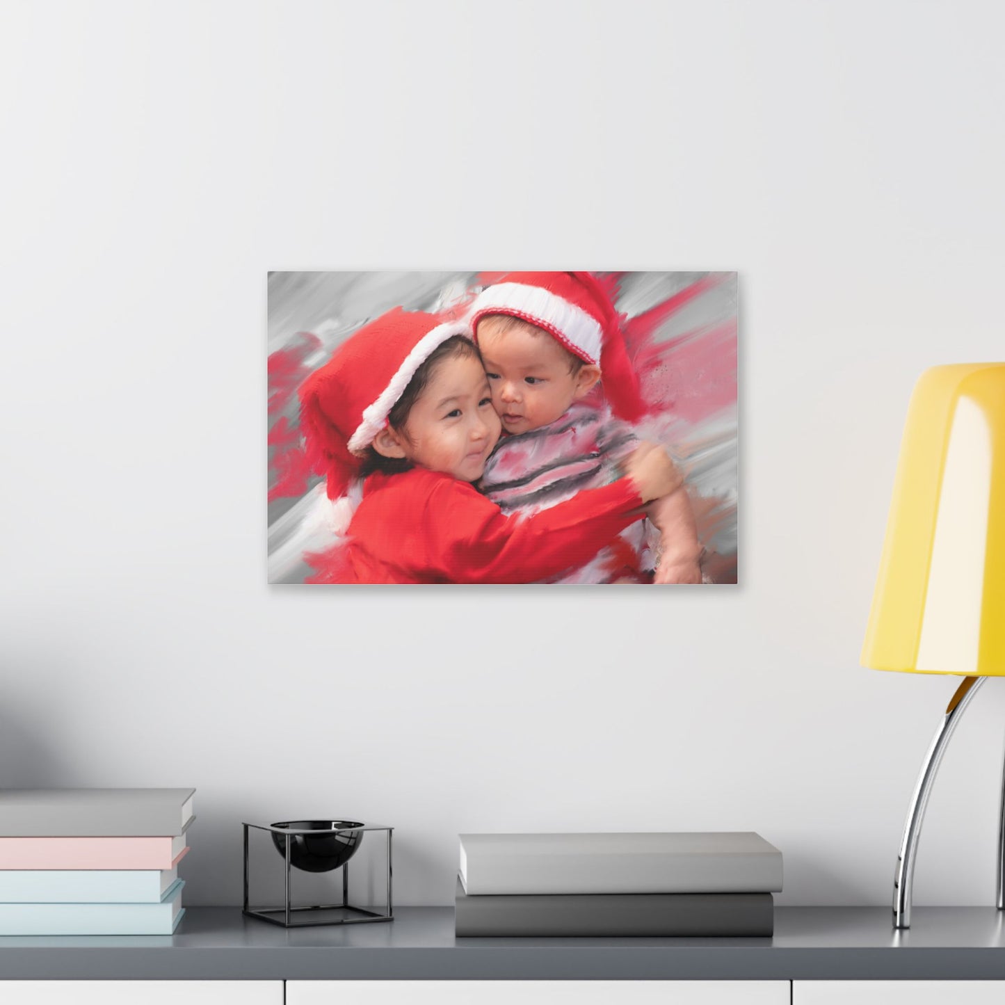 Children in Santa Hats Classic Stretched Canvas | Holiday Nursery Wall Art
