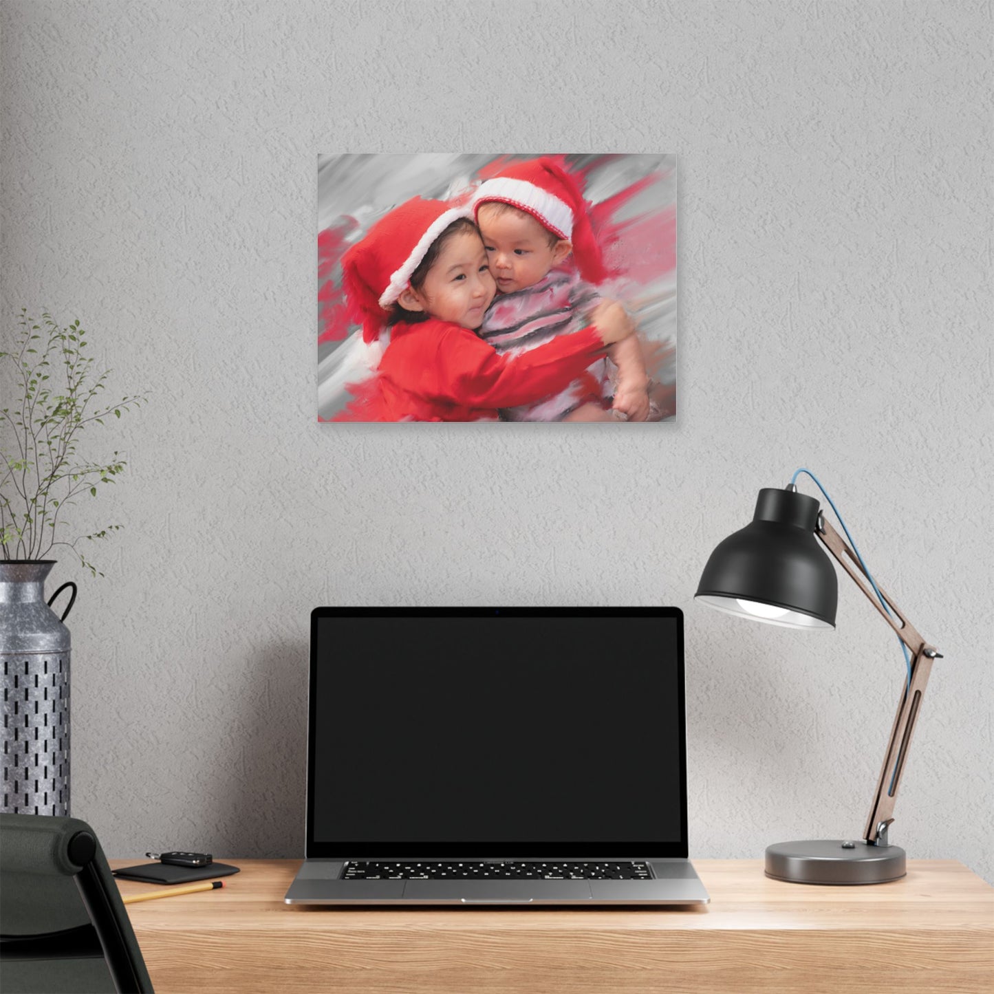 Children in Santa Hats Classic Stretched Canvas | Holiday Nursery Wall Art