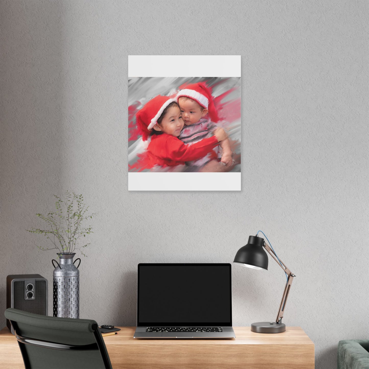 Children in Santa Hats Classic Stretched Canvas | Holiday Nursery Wall Art