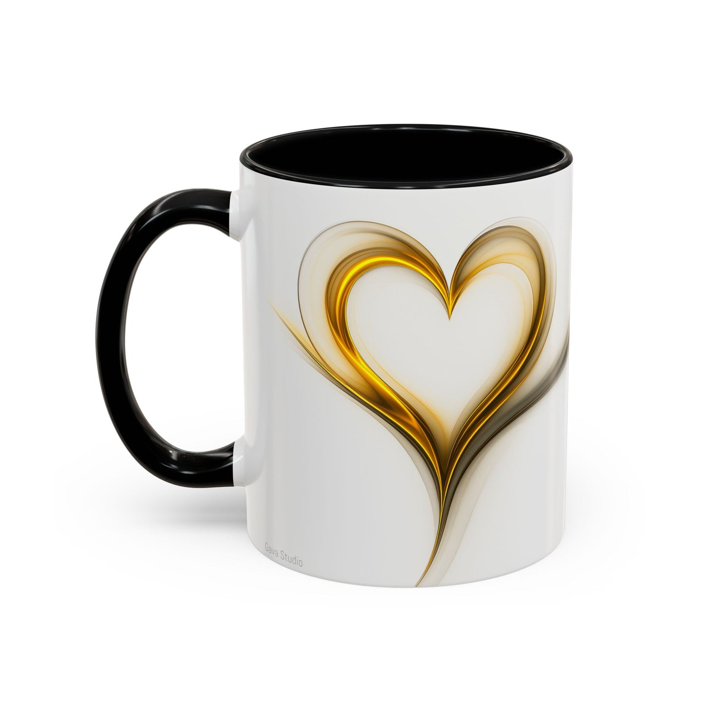 Coffee Mug - Modern Abstract Golden Heart Design - Romantic Gift for Love One
