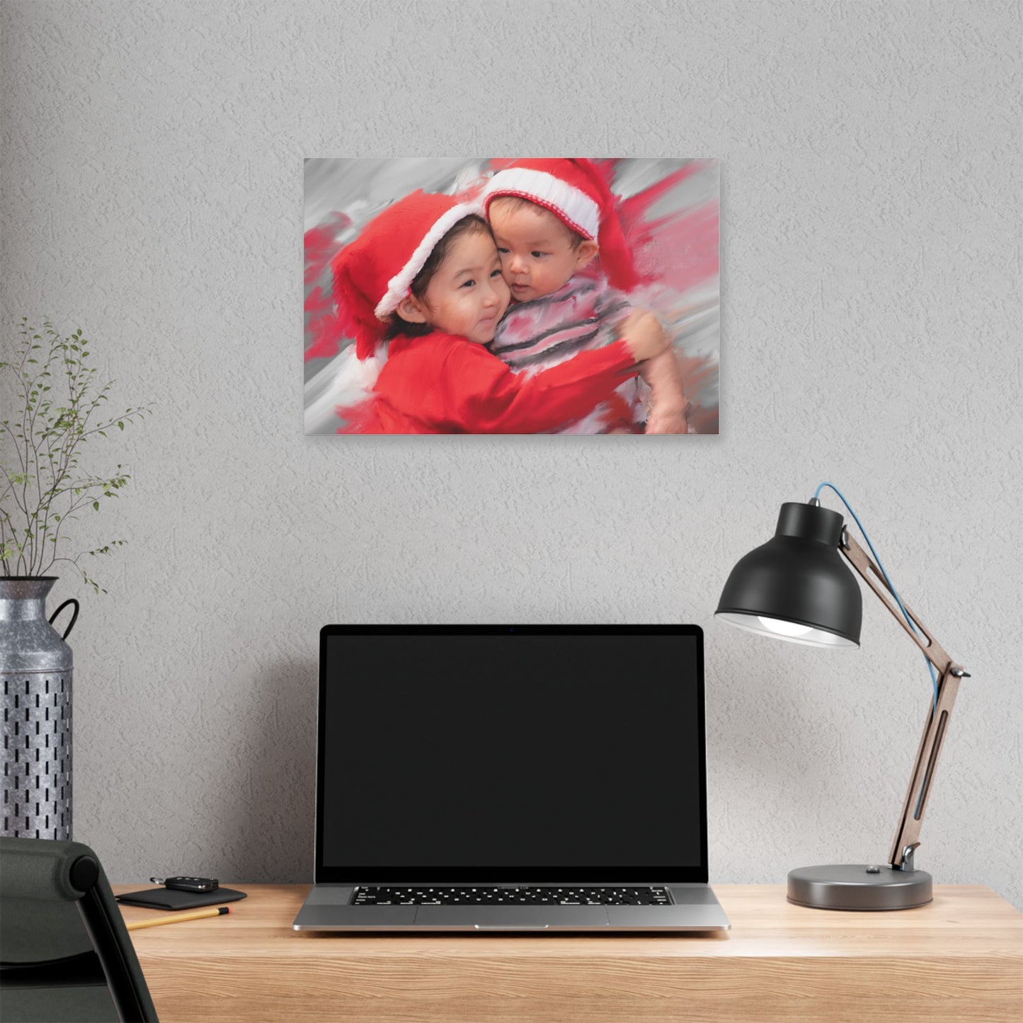 Children in Santa Hats Classic Stretched Canvas | Holiday Nursery Wall Art