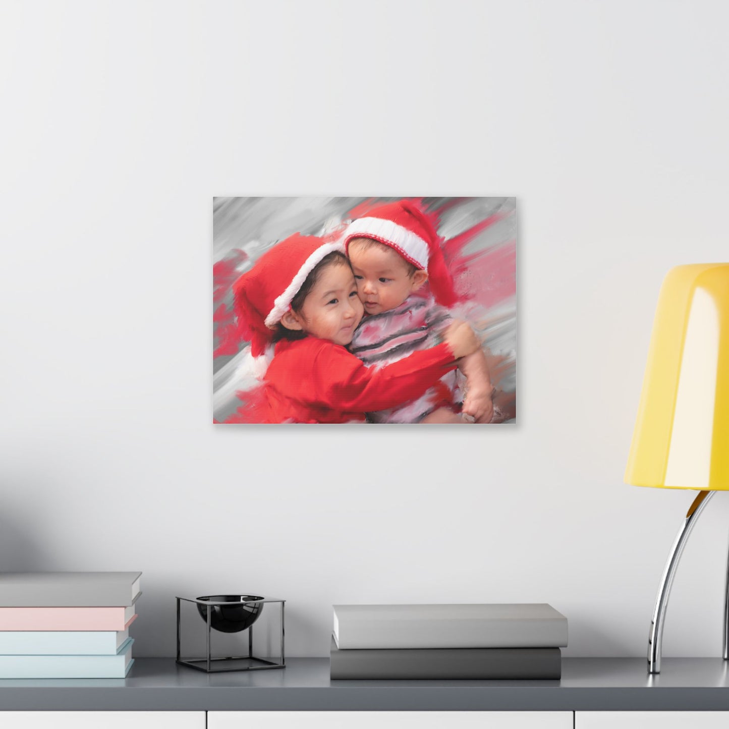 Children in Santa Hats Classic Stretched Canvas | Holiday Nursery Wall Art
