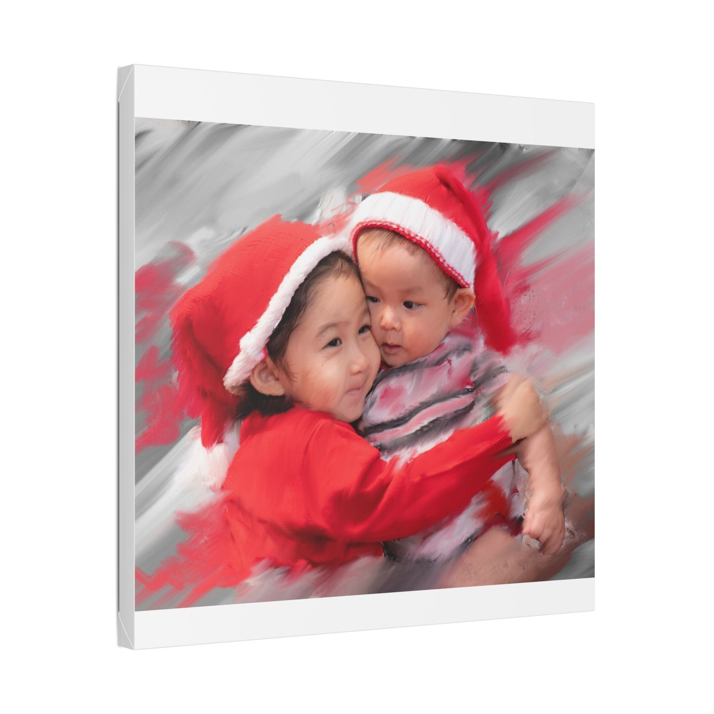 Children in Santa Hats Classic Stretched Canvas | Holiday Nursery Wall Art