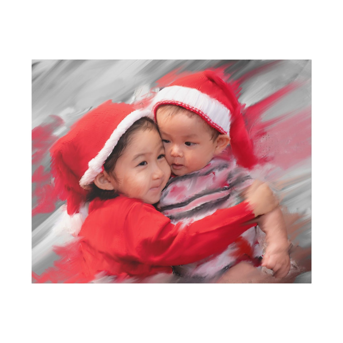 Children in Santa Hats Classic Stretched Canvas | Holiday Nursery Wall Art