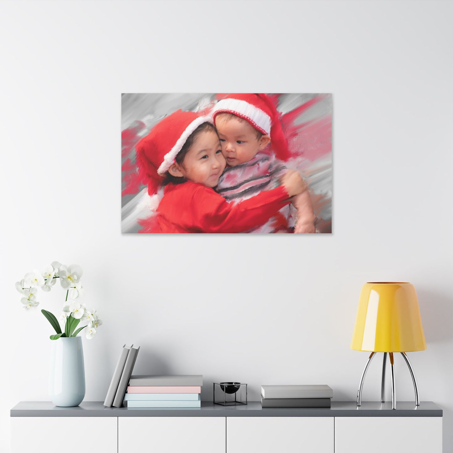 Children in Santa Hats Classic Stretched Canvas | Holiday Nursery Wall Art