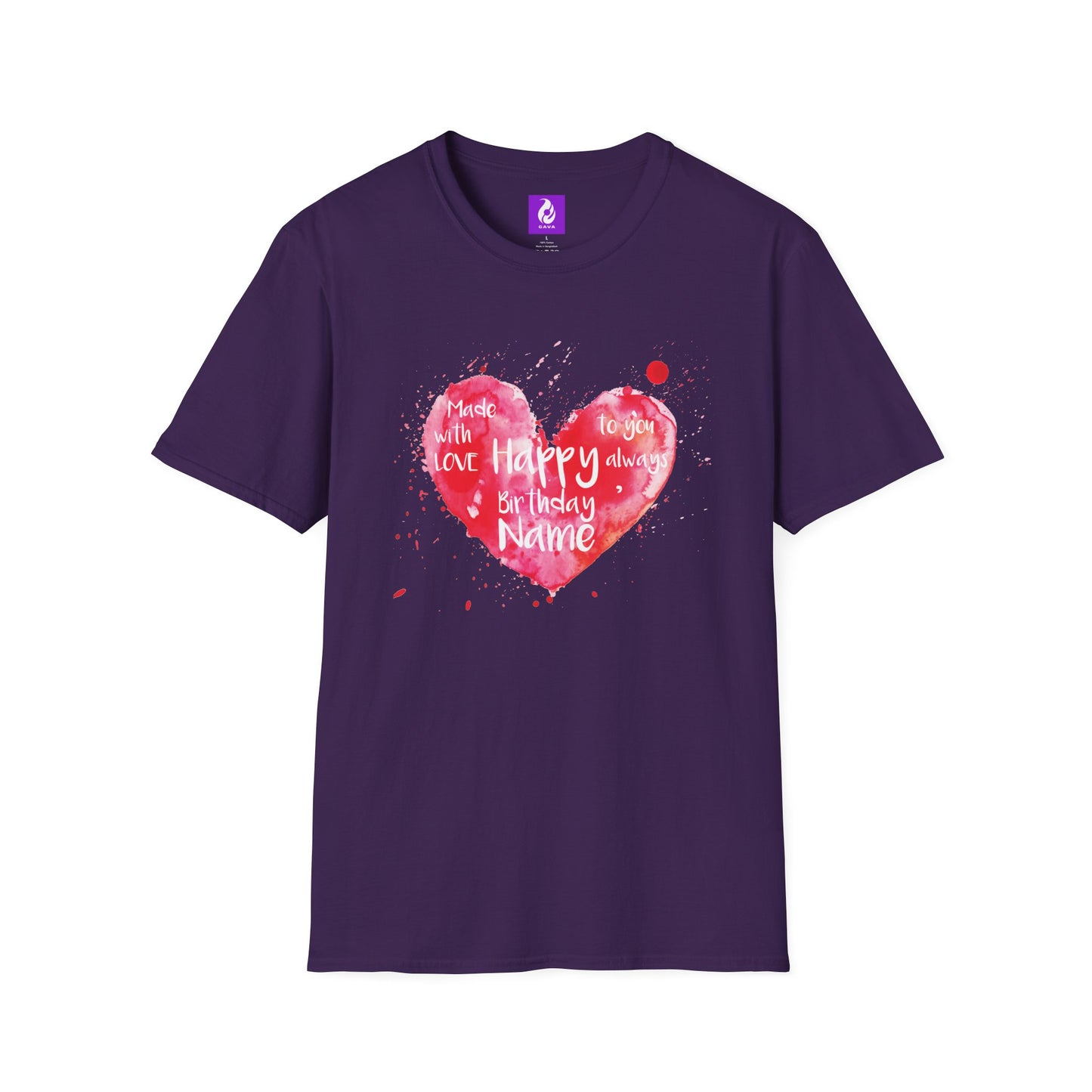Personalized Birthday Love Heart Unisex T-Shirt – Softstyle Tee with Custom Name