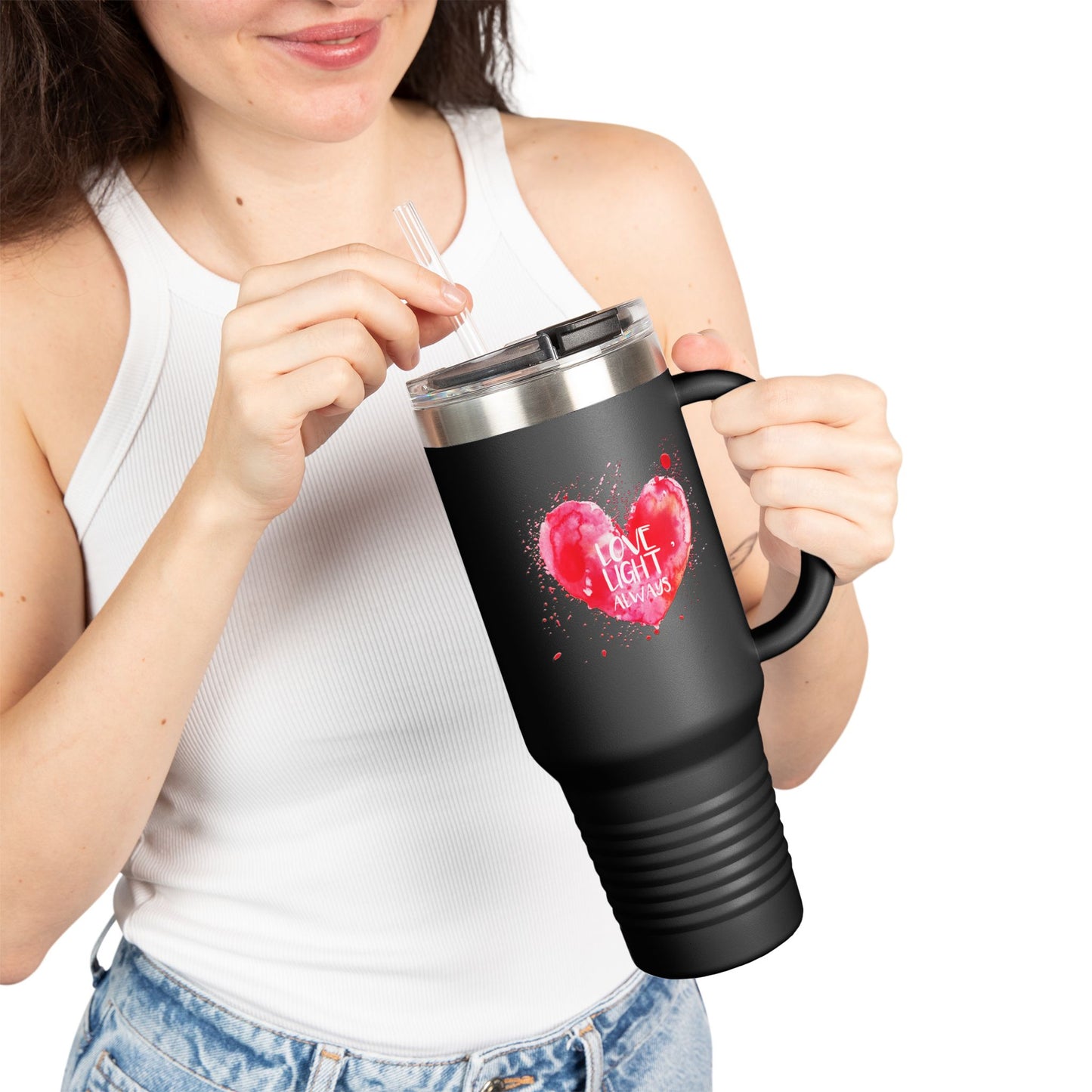 Love Light Always Insulated Travel Mug - 40oz | Heart Design for Daily Hydration & Gift Giving