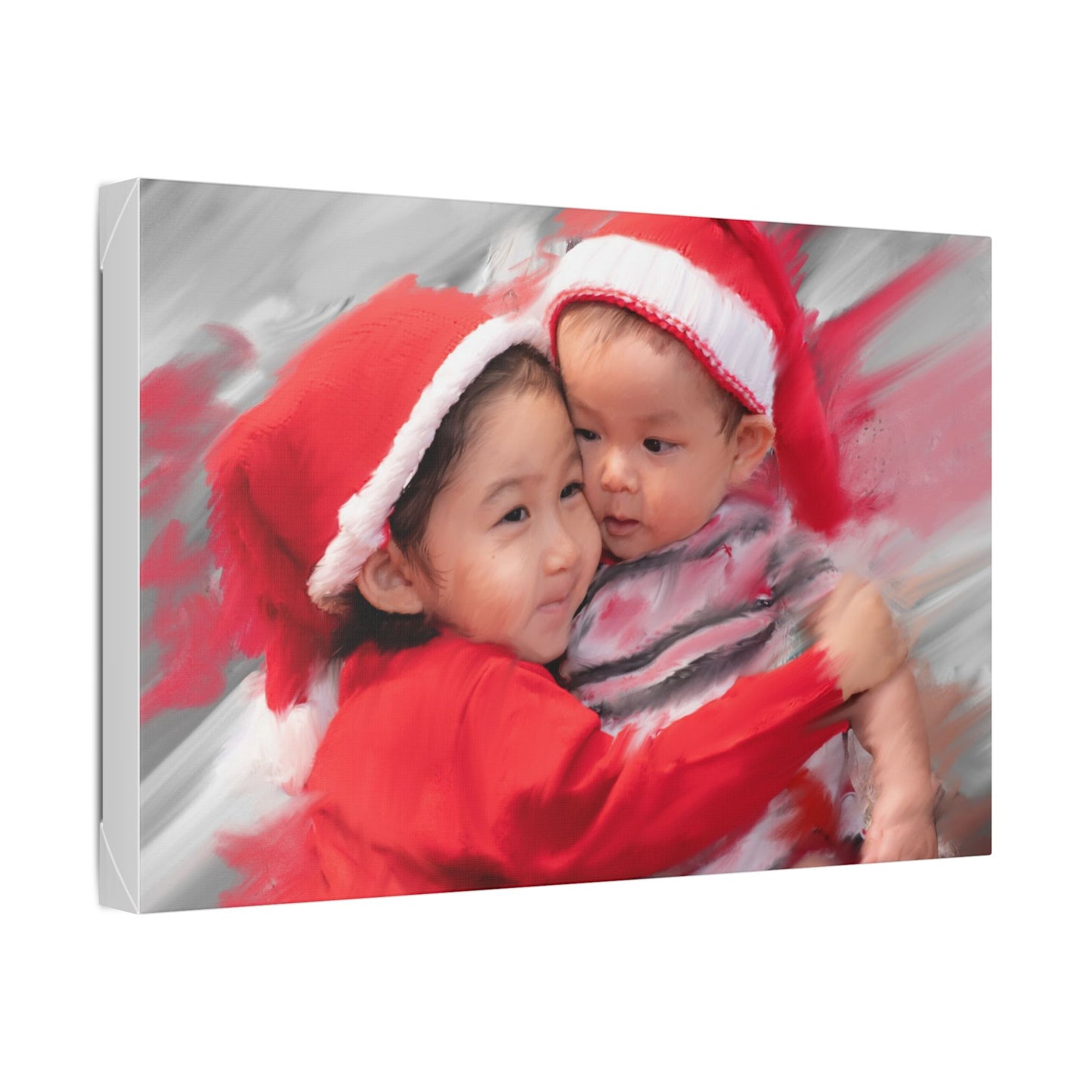 Children in Santa Hats Classic Stretched Canvas | Holiday Nursery Wall Art