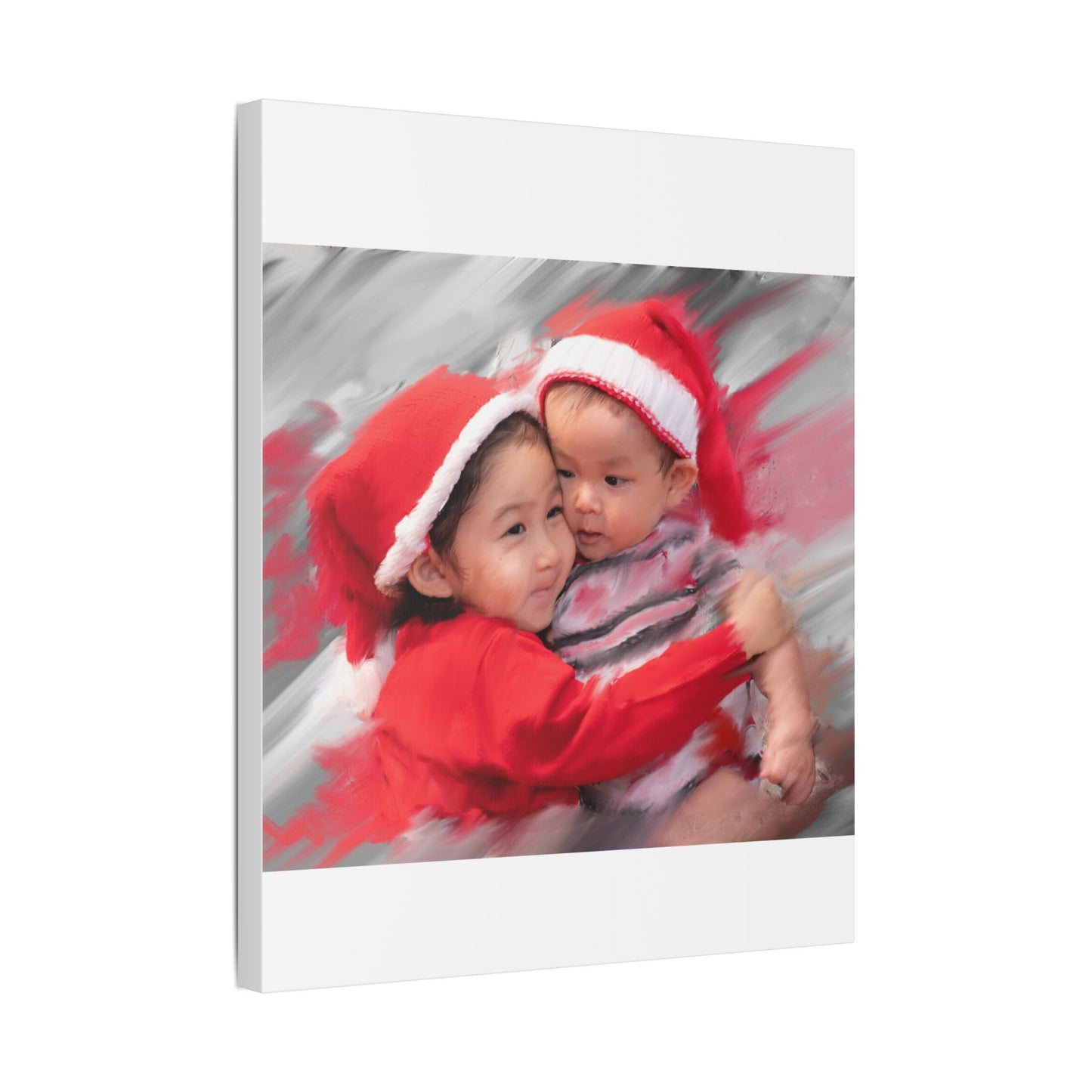 Children in Santa Hats Classic Stretched Canvas | Holiday Nursery Wall Art