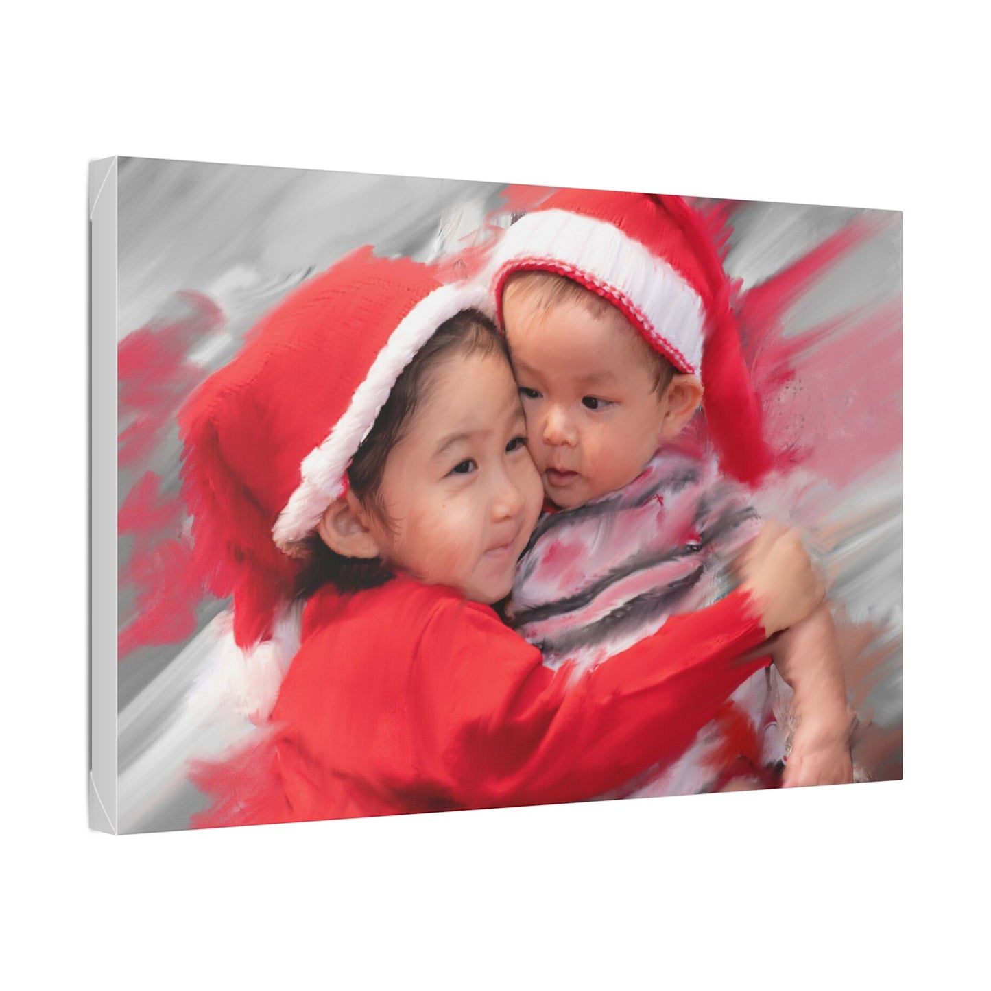 Children in Santa Hats Classic Stretched Canvas | Holiday Nursery Wall Art