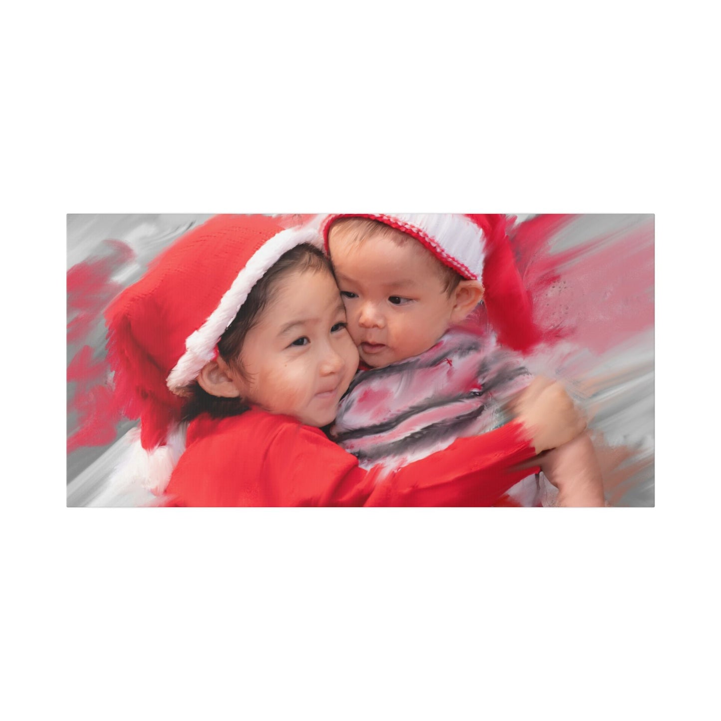 Children in Santa Hats Classic Stretched Canvas | Holiday Nursery Wall Art