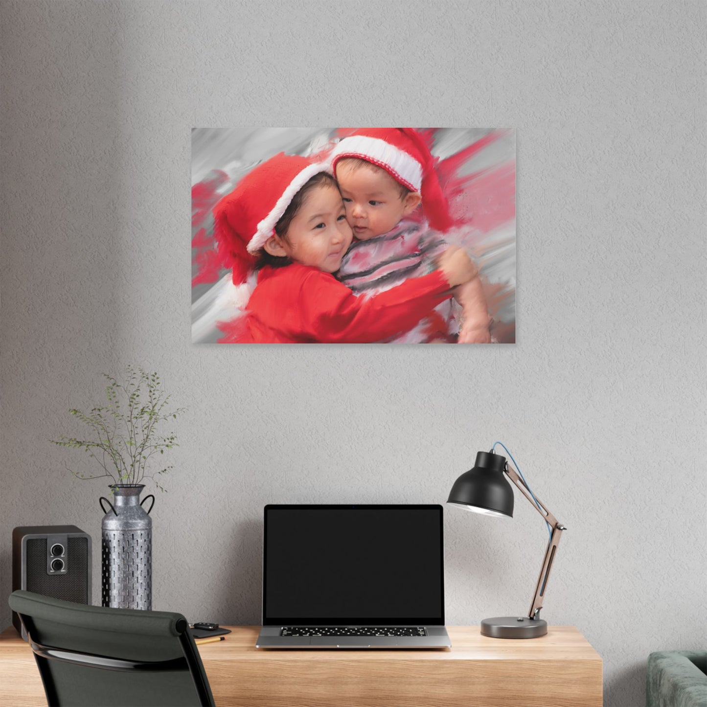 Children in Santa Hats Classic Stretched Canvas | Holiday Nursery Wall Art