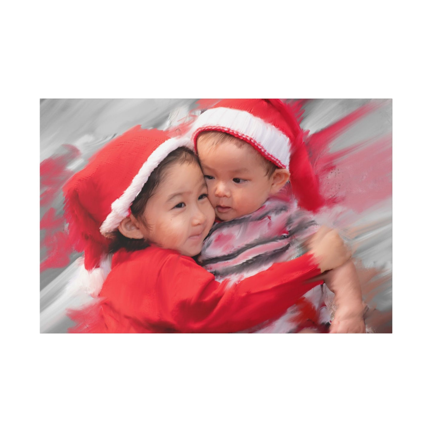 Children in Santa Hats Classic Stretched Canvas | Holiday Nursery Wall Art