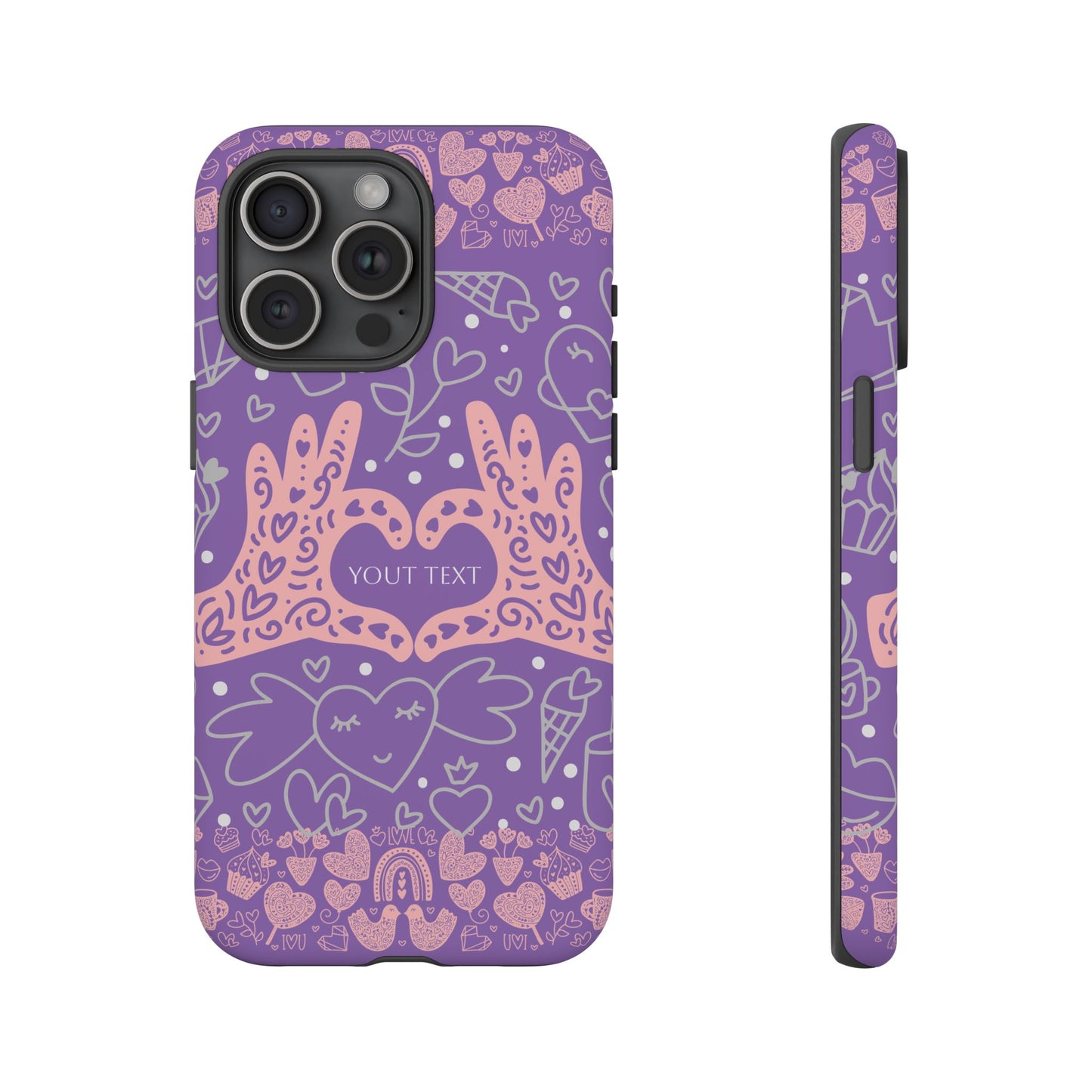 Colorful Heart Pattern Phone Case - Customizable Tough Case