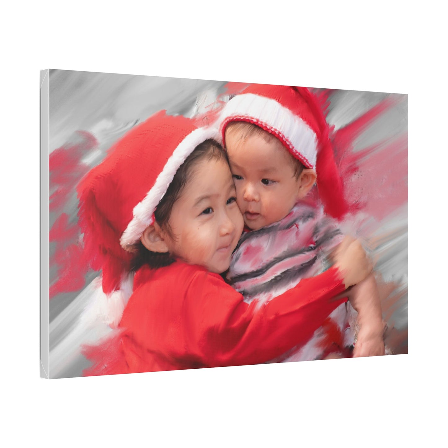 Children in Santa Hats Classic Stretched Canvas | Holiday Nursery Wall Art