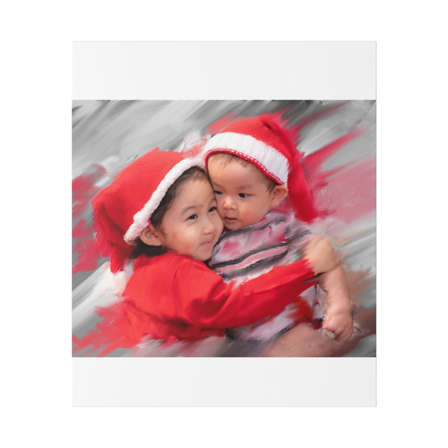 Children in Santa Hats Classic Stretched Canvas | Holiday Nursery Wall Art