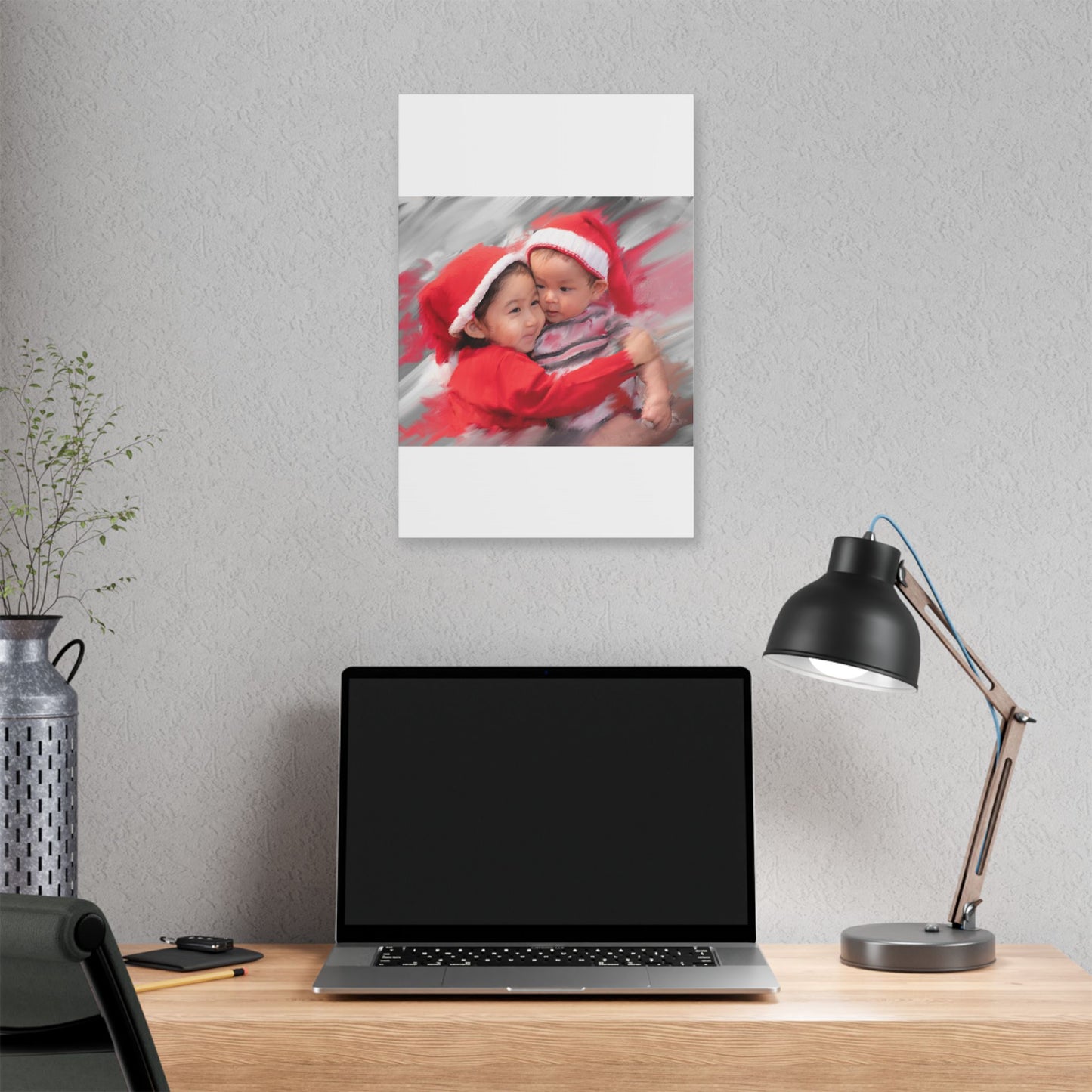 Children in Santa Hats Classic Stretched Canvas | Holiday Nursery Wall Art