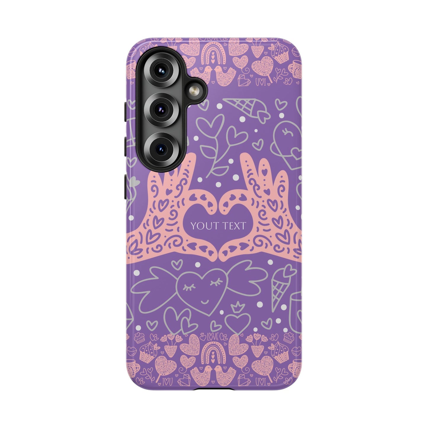 Colorful Heart Pattern Phone Case - Customizable Tough Case