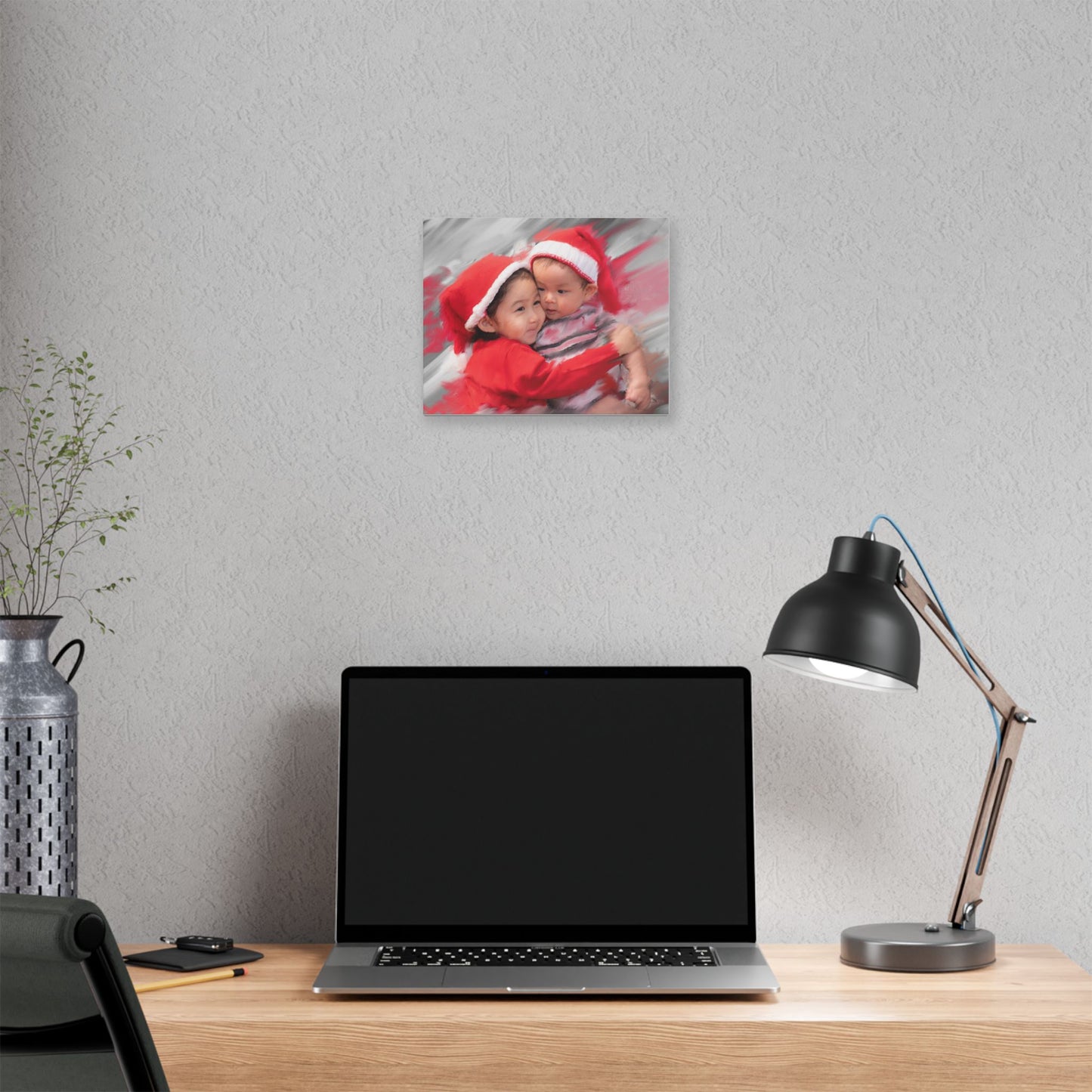 Children in Santa Hats Classic Stretched Canvas | Holiday Nursery Wall Art