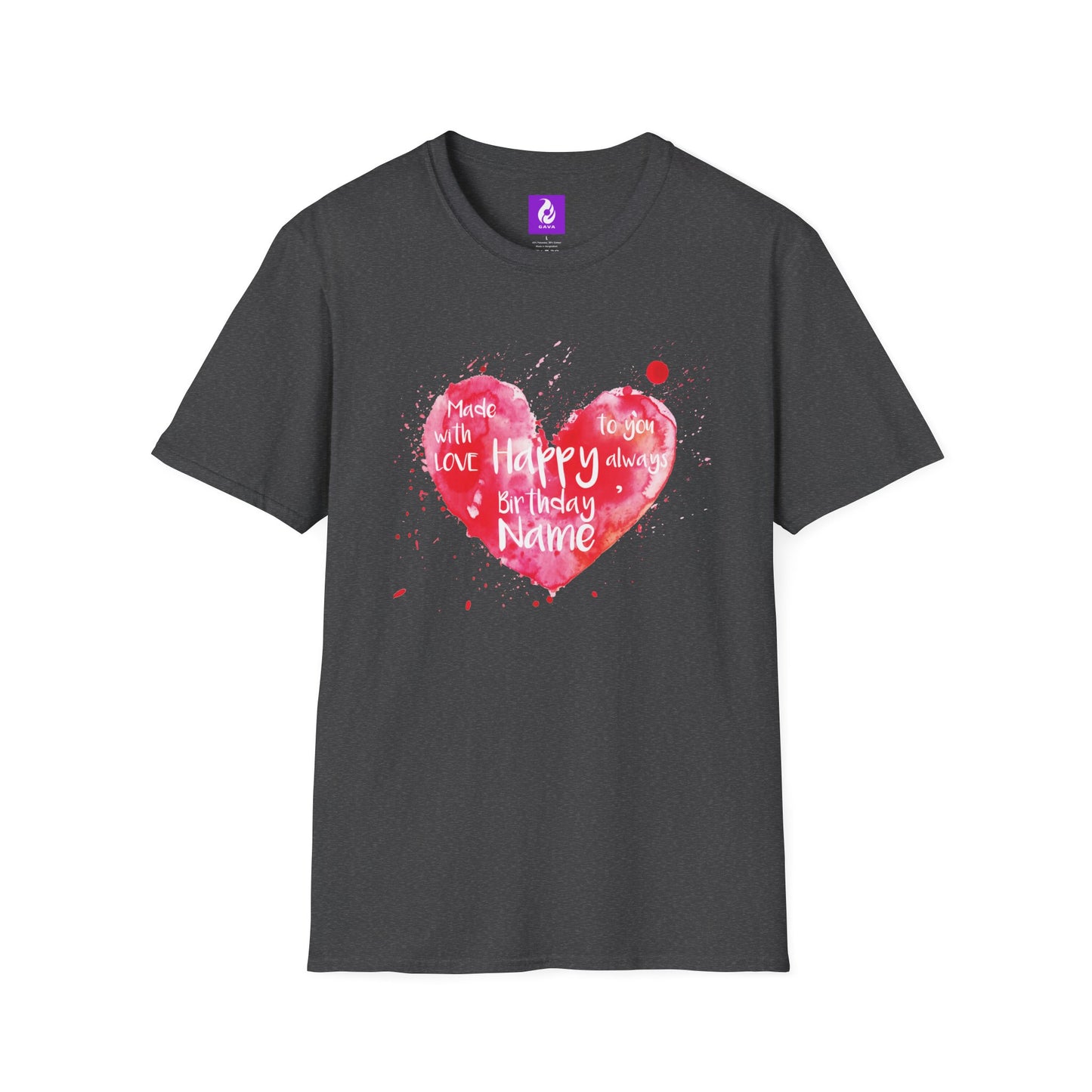 Personalized Birthday Love Heart Unisex T-Shirt – Softstyle Tee with Custom Name