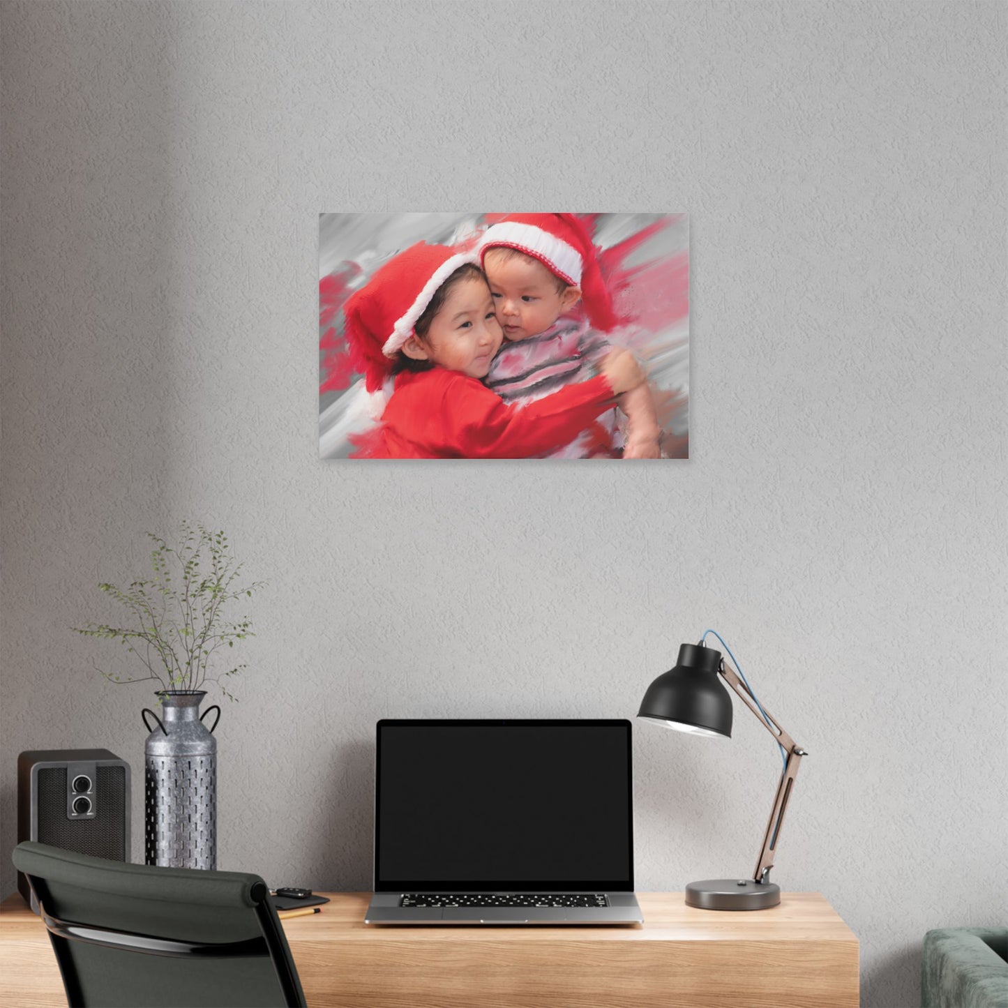 Children in Santa Hats Classic Stretched Canvas | Holiday Nursery Wall Art