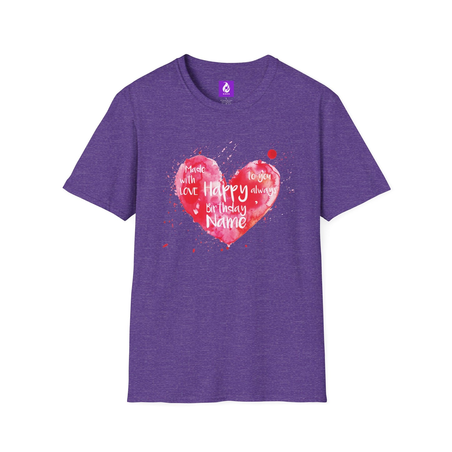 Personalized Birthday Love Heart Unisex T-Shirt – Softstyle Tee with Custom Name