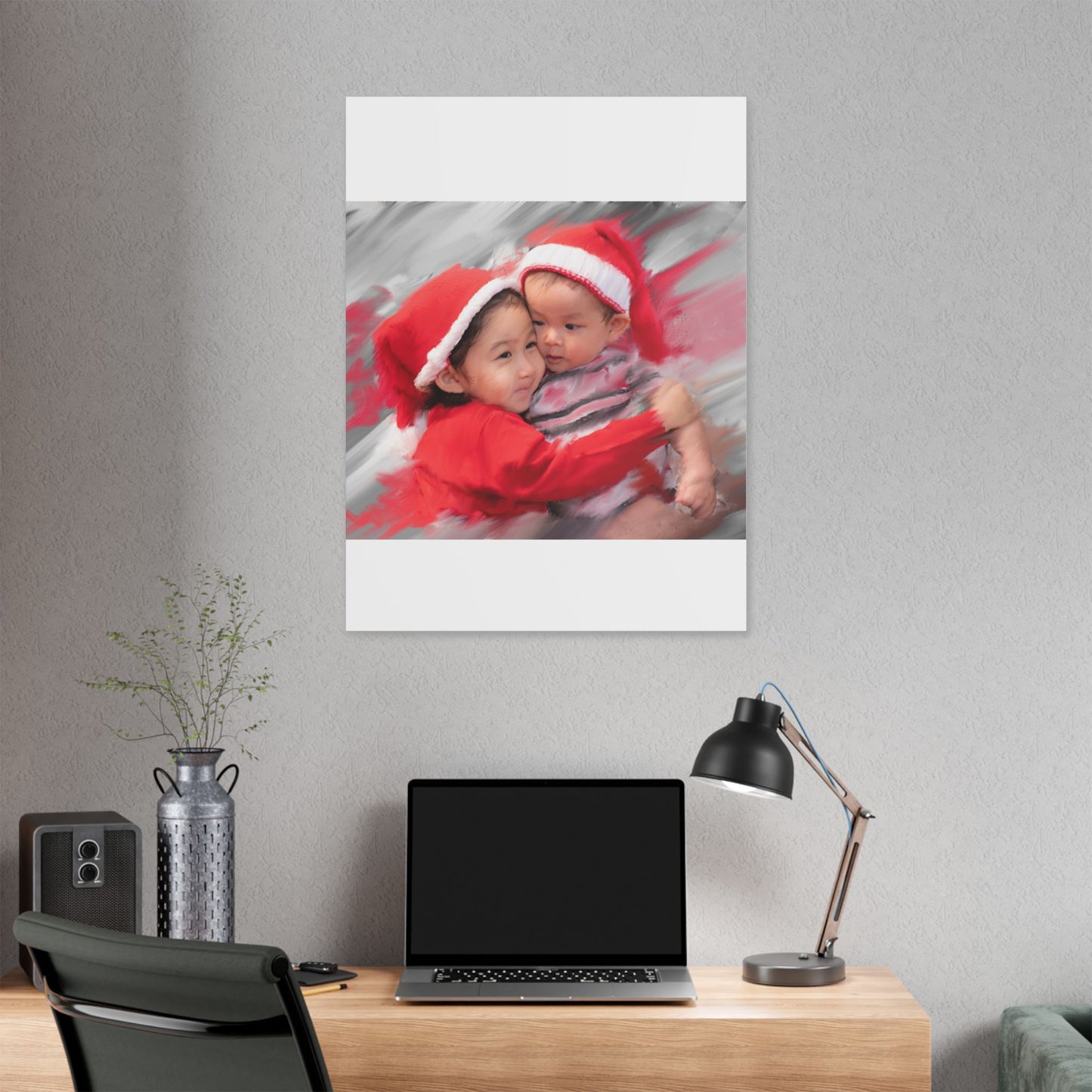 Children in Santa Hats Classic Stretched Canvas | Holiday Nursery Wall Art