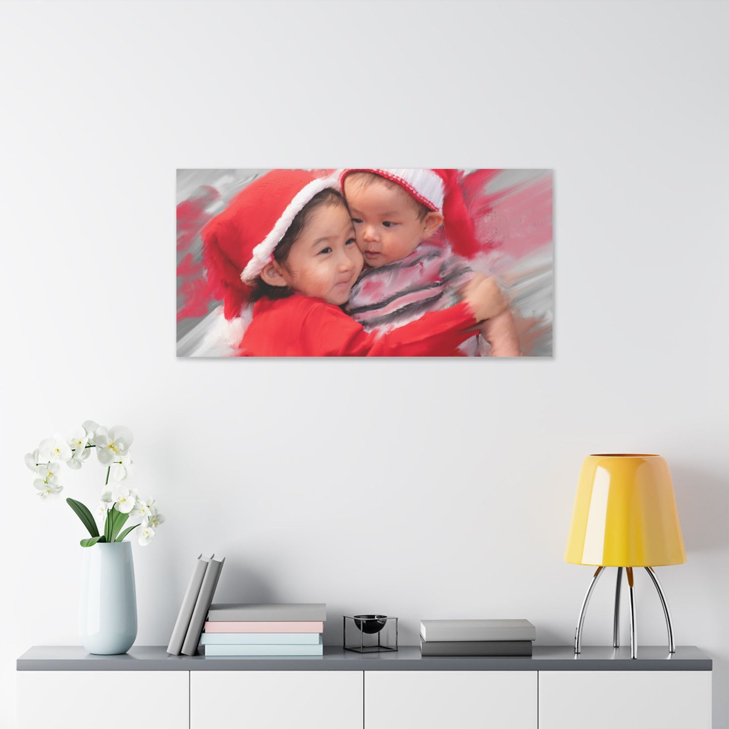 Children in Santa Hats Classic Stretched Canvas | Holiday Nursery Wall Art
