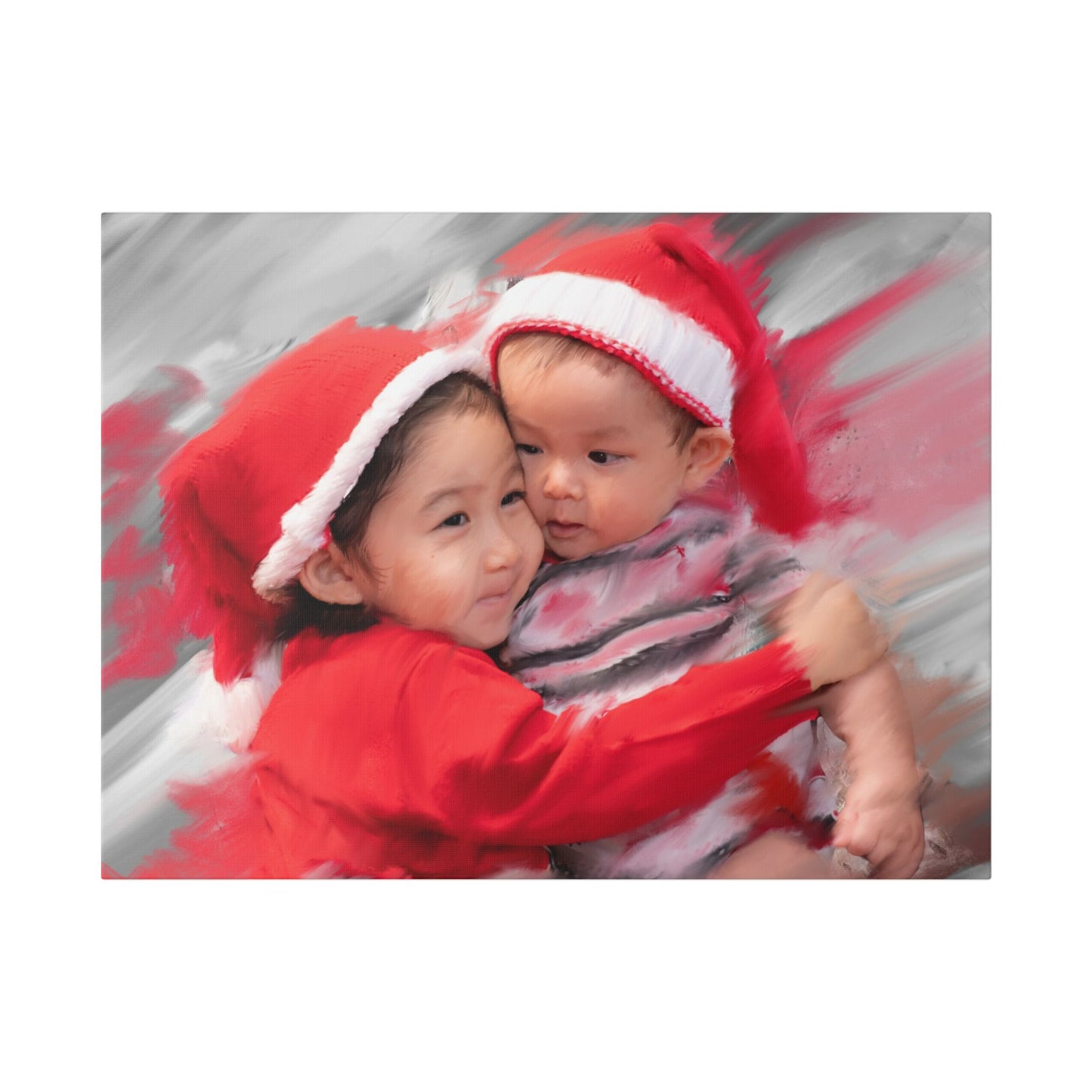 Children in Santa Hats Classic Stretched Canvas | Holiday Nursery Wall Art