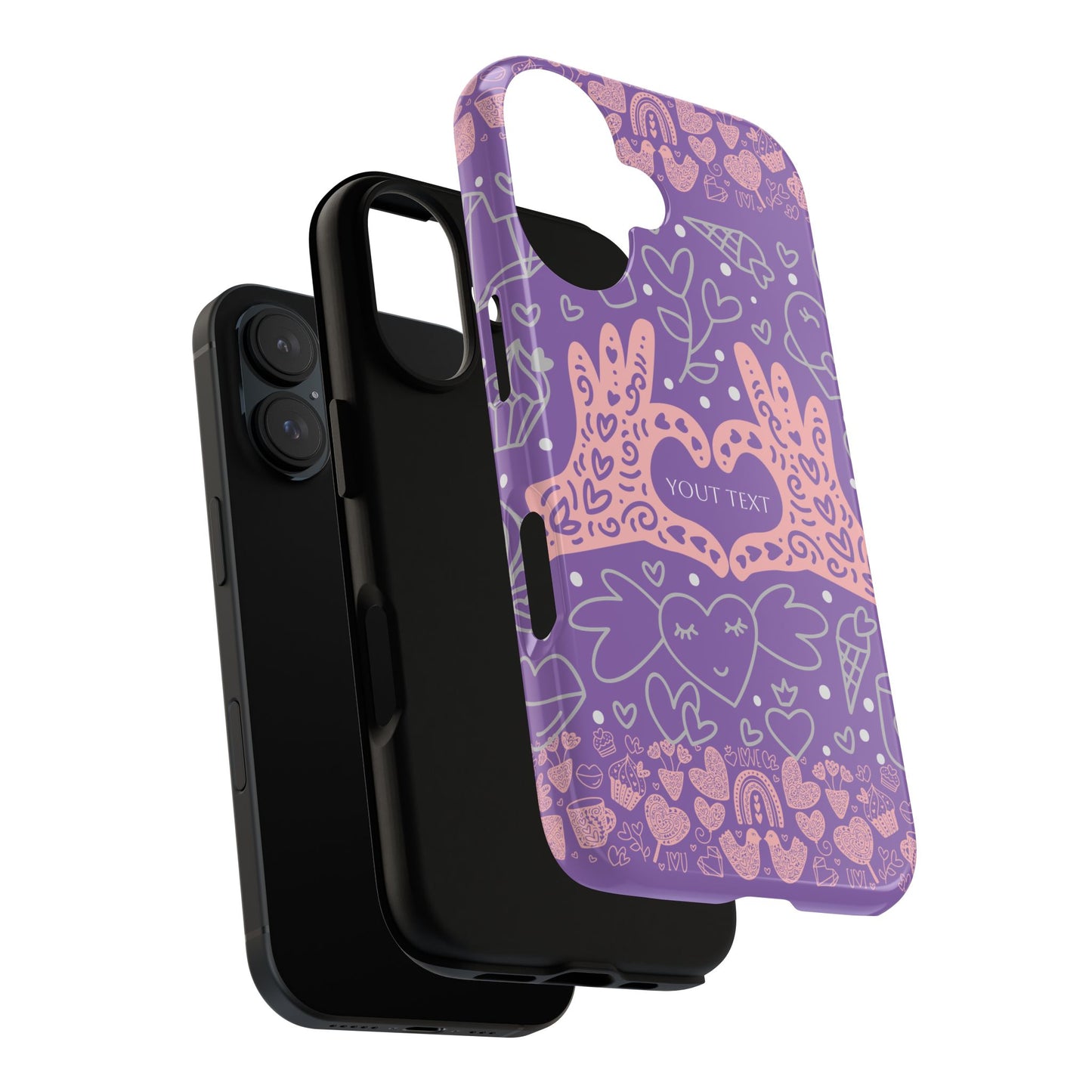 Colorful Heart Pattern Phone Case - Customizable Tough Case