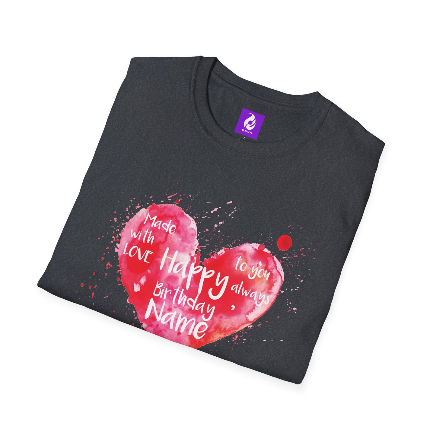 Personalized Birthday Love Heart Unisex T-Shirt – Softstyle Tee with Custom Name