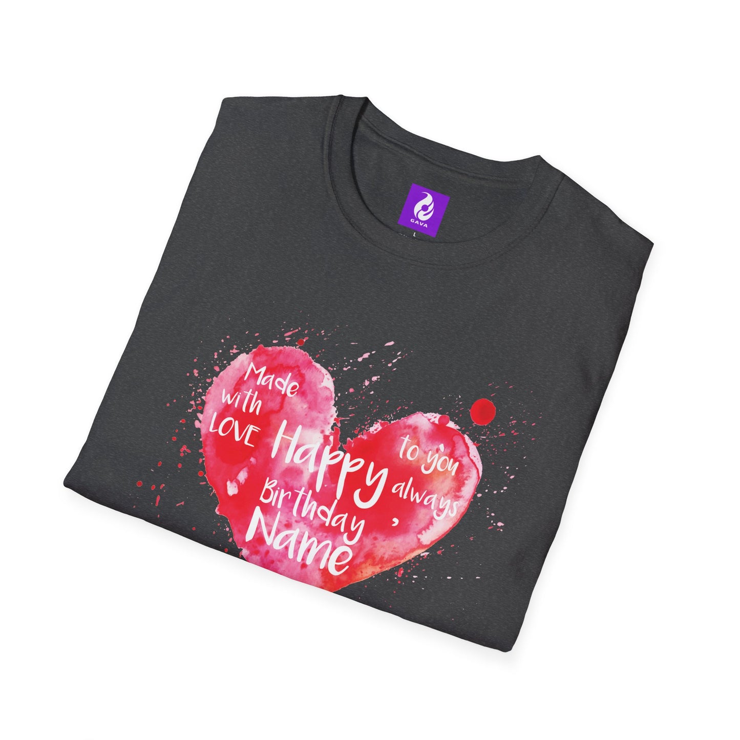 Personalized Birthday Love Heart Unisex T-Shirt – Softstyle Tee with Custom Name