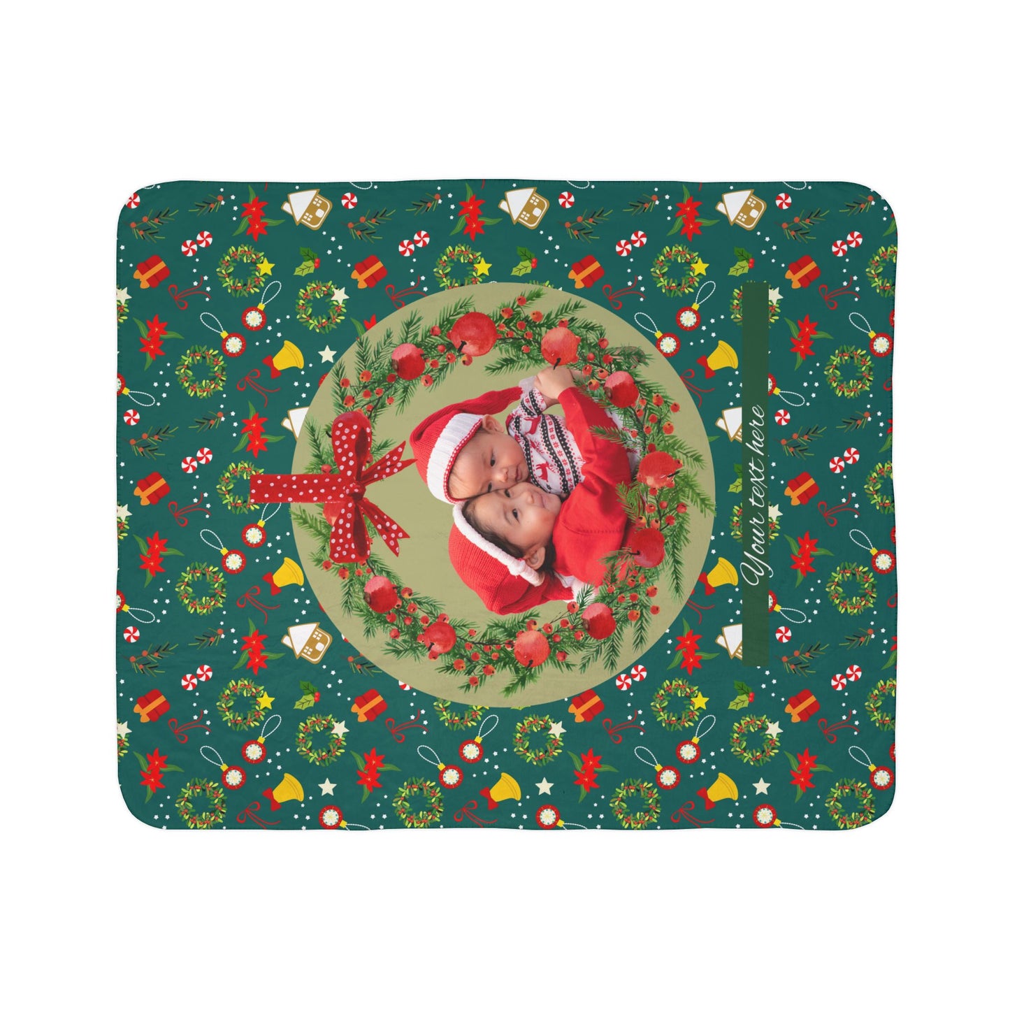 Copy of Christmas Wreath Photo Fleece Sherpa Blanket | Personalized Holiday Photo Throw