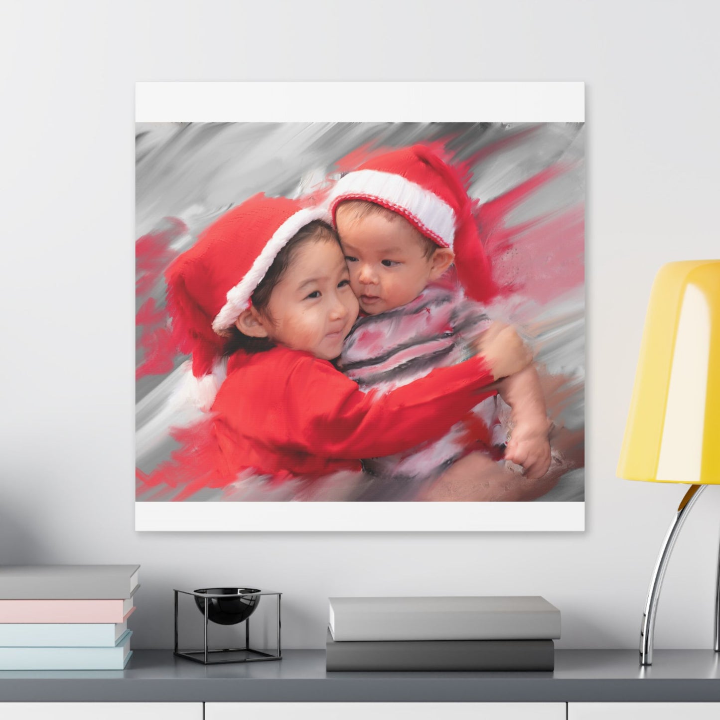 Children in Santa Hats Classic Stretched Canvas | Holiday Nursery Wall Art