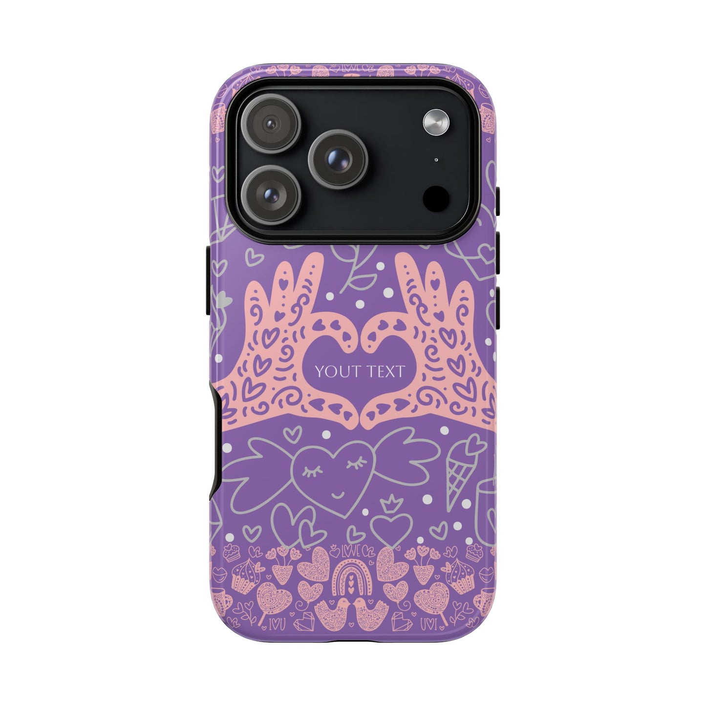 Colorful Heart Pattern Phone Case - Customizable Tough Case